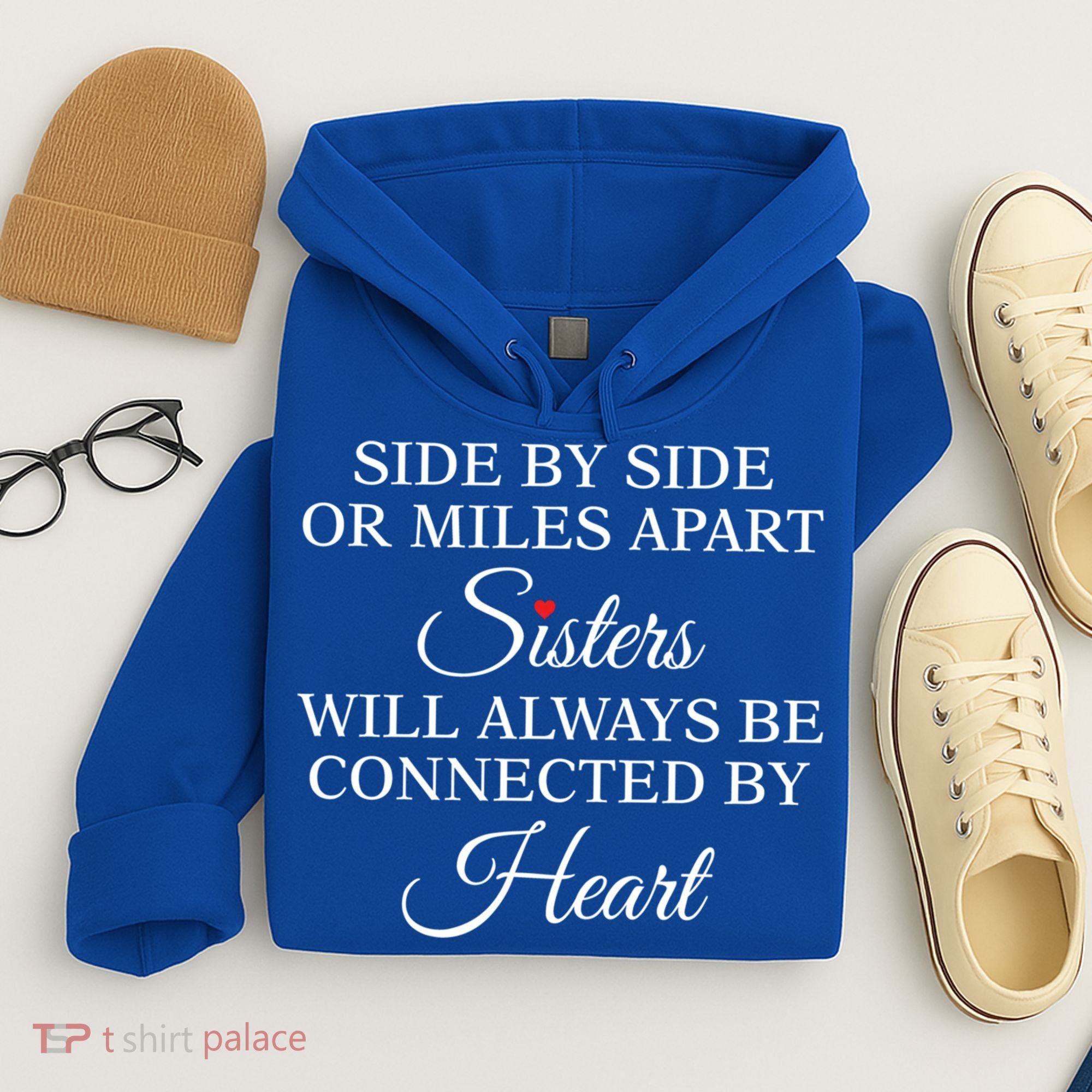 Side By Side Miles Apart Sisters Always Be Connected Heart Cool Gift Hoodie