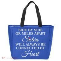 Side By Side Miles Apart Sisters Always Be Connected Heart Cool Gift Tote Bag thumb 0
