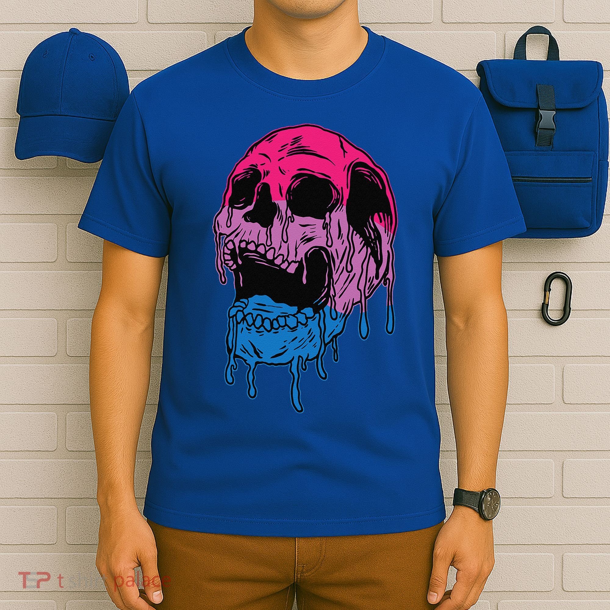 Subtle Bisexual Skull Bi Pride Flag Bisexuality T-Shirt