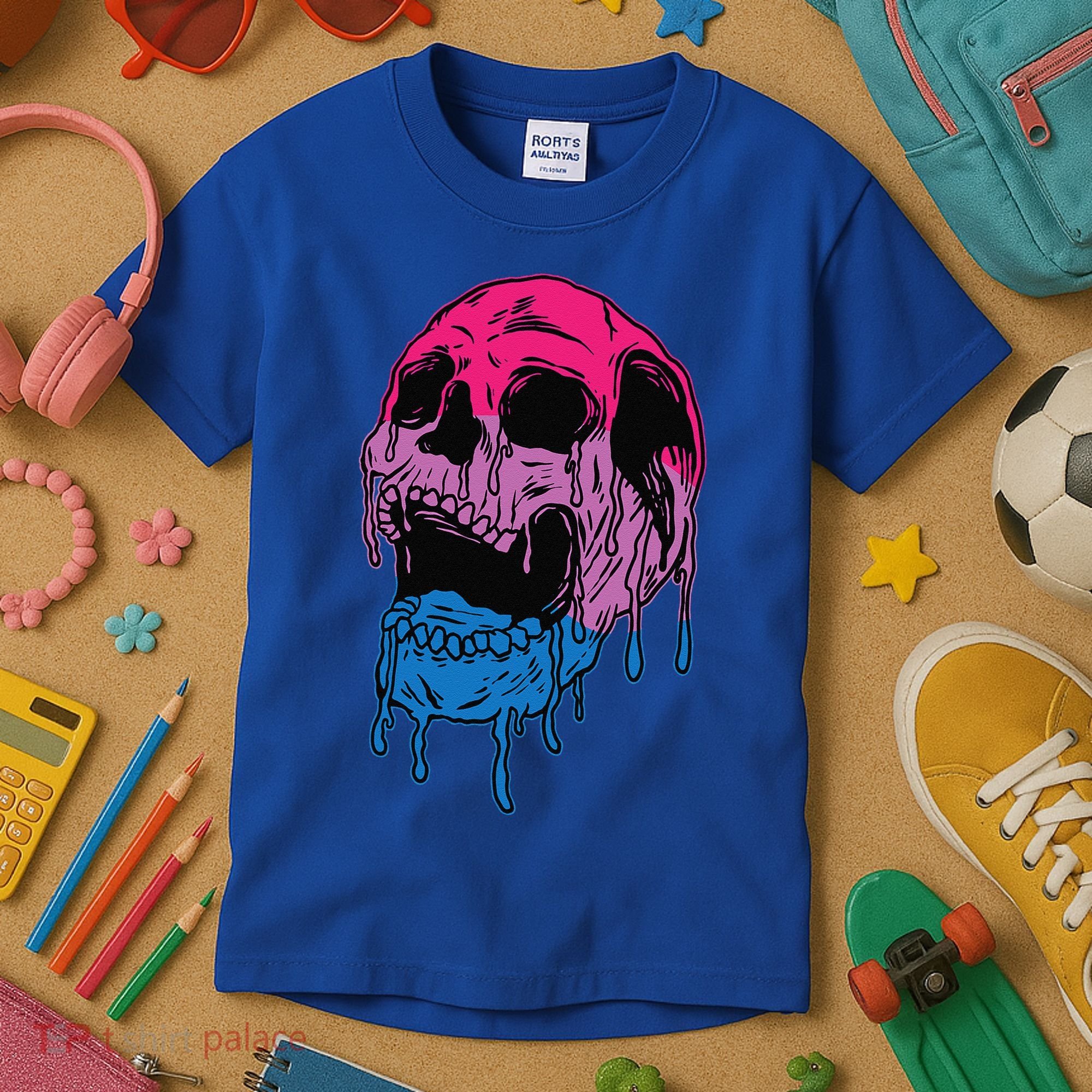 Subtle Bisexual Skull Bi Pride Flag Bisexuality Kids T-Shirt