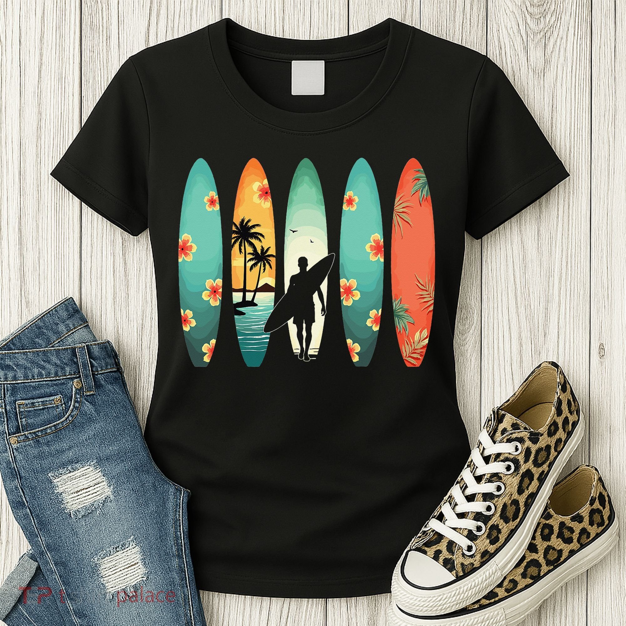 Surfer Beach Surfing Hawaiian Surfboarder Funny Surf Women's T-Shirt