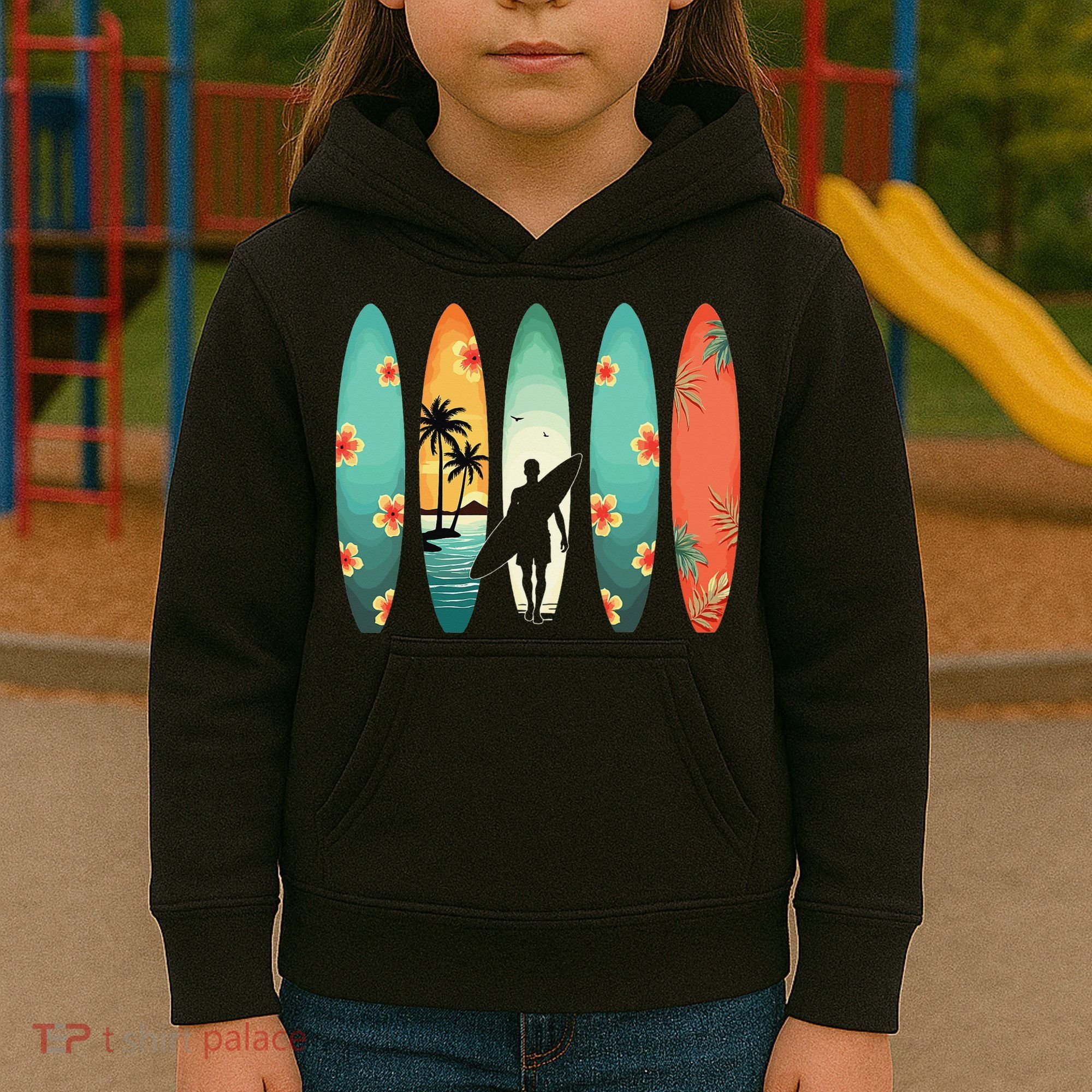 Surfer Beach Surfing Hawaiian Surfboarder Funny Surf Kids Hoodie
