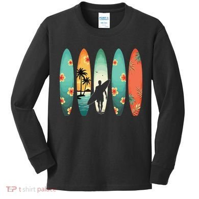 Surfer Beach Surfing Hawaiian Surfboarder Funny Surf Kids Long Sleeve Shirt