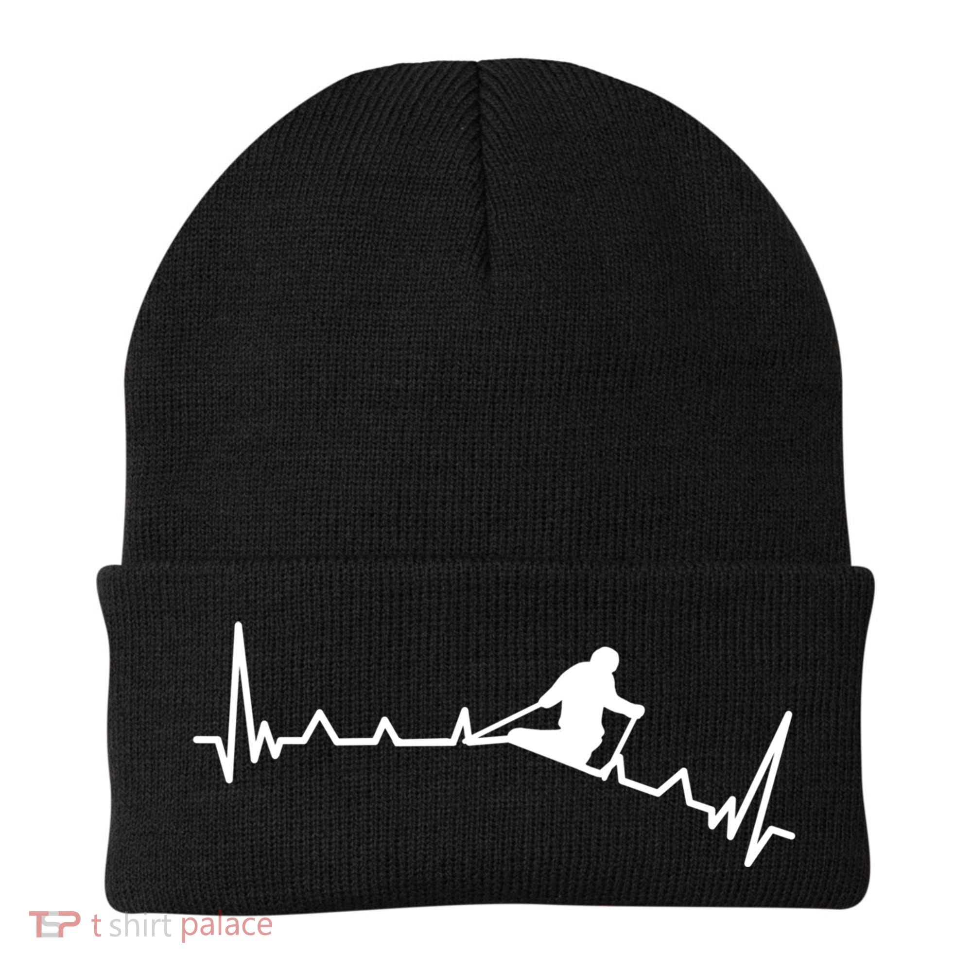 Skiing Backcountry Skier Heartbeat Ski Telemark Norway Meaningful Gift Beanie