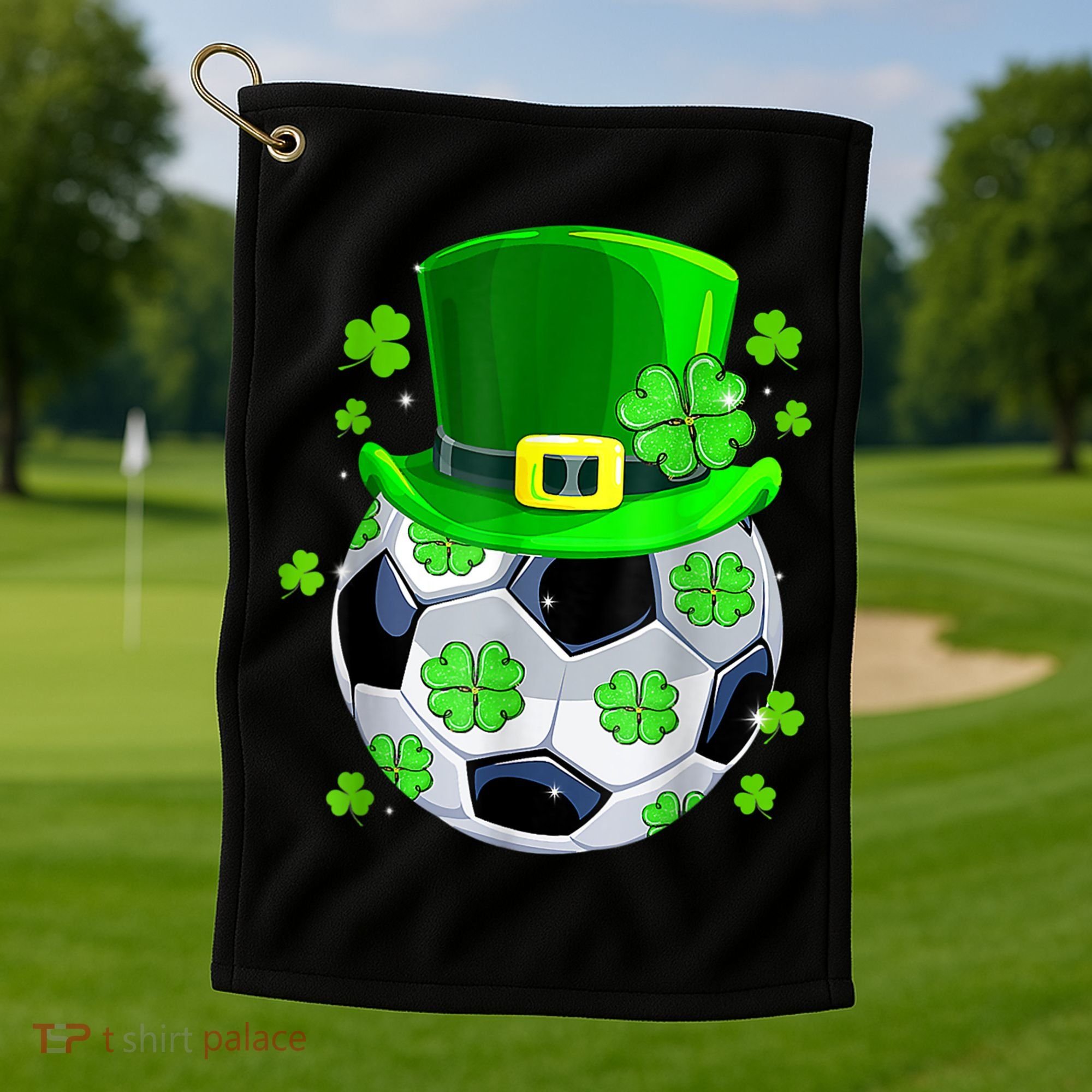 Soccer Ball Shamrock Funny Irish St Patrick Day Golf Towel