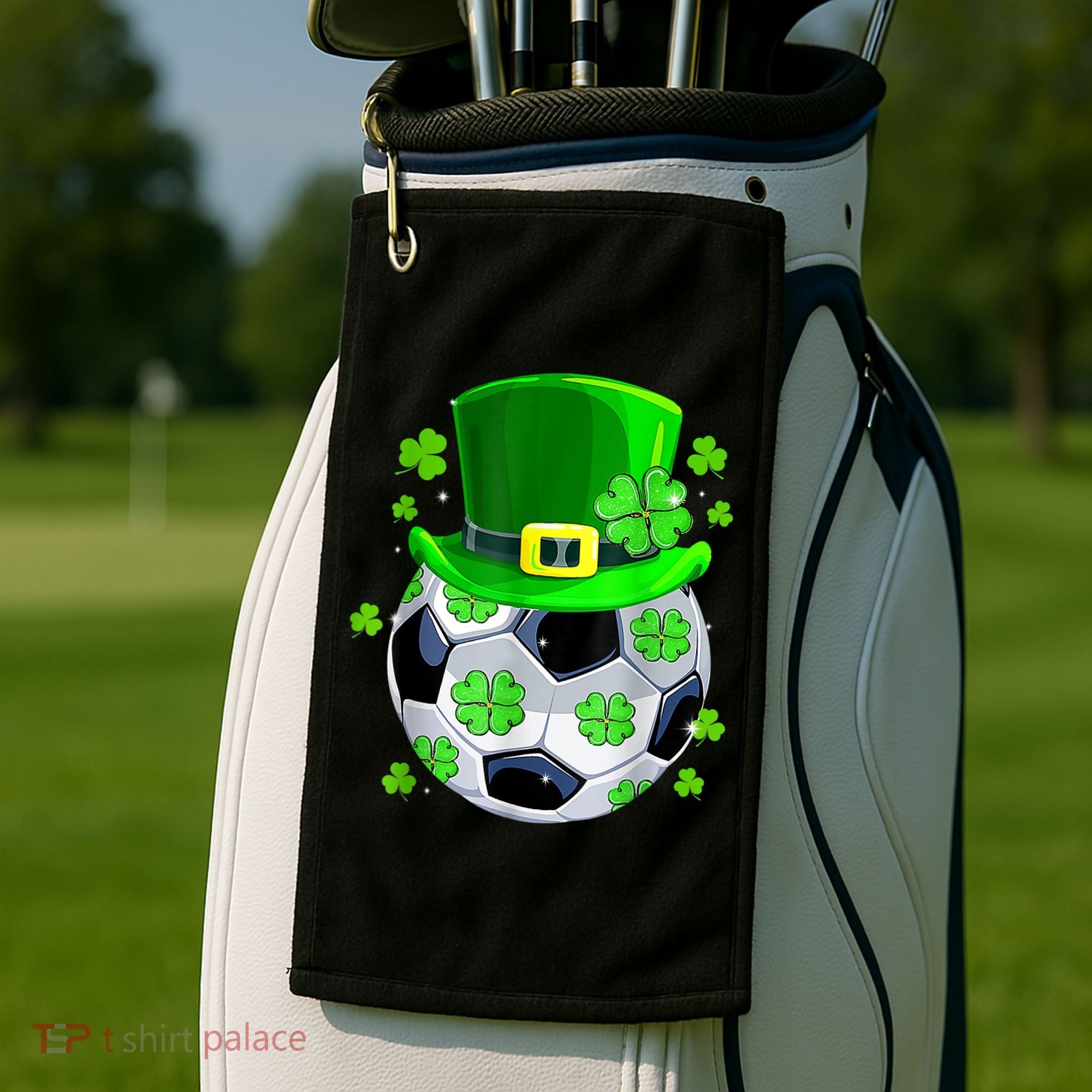 Soccer Ball Shamrock Funny Irish St Patrick Day Golf Towel