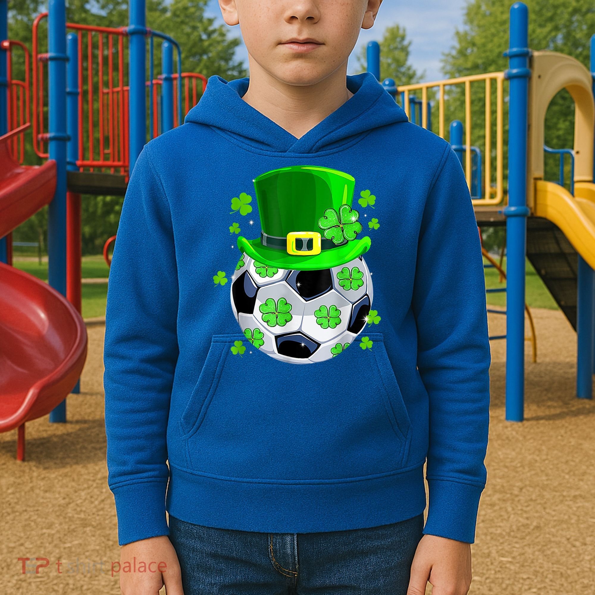 Soccer Ball Shamrock Funny Irish St Patrick Day Kids Hoodie