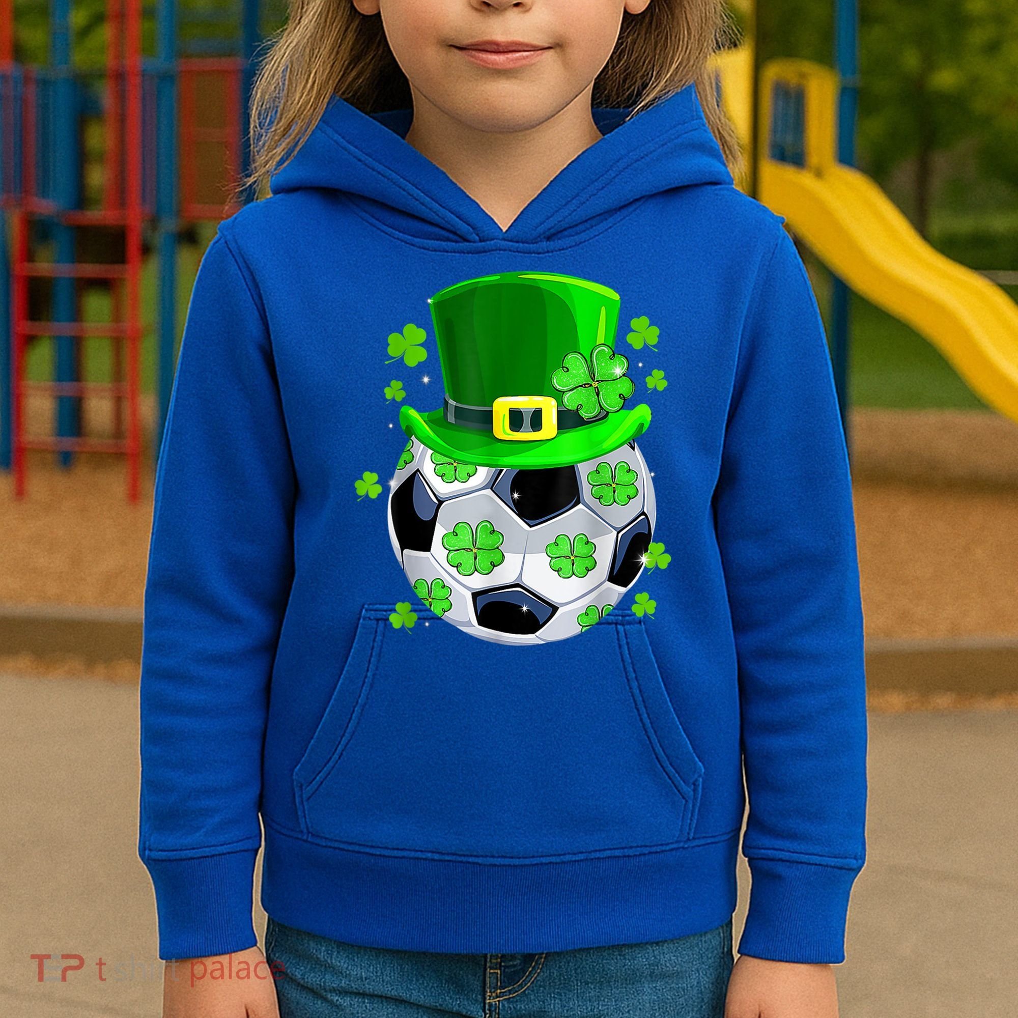 Soccer Ball Shamrock Funny Irish St Patrick Day Kids Hoodie
