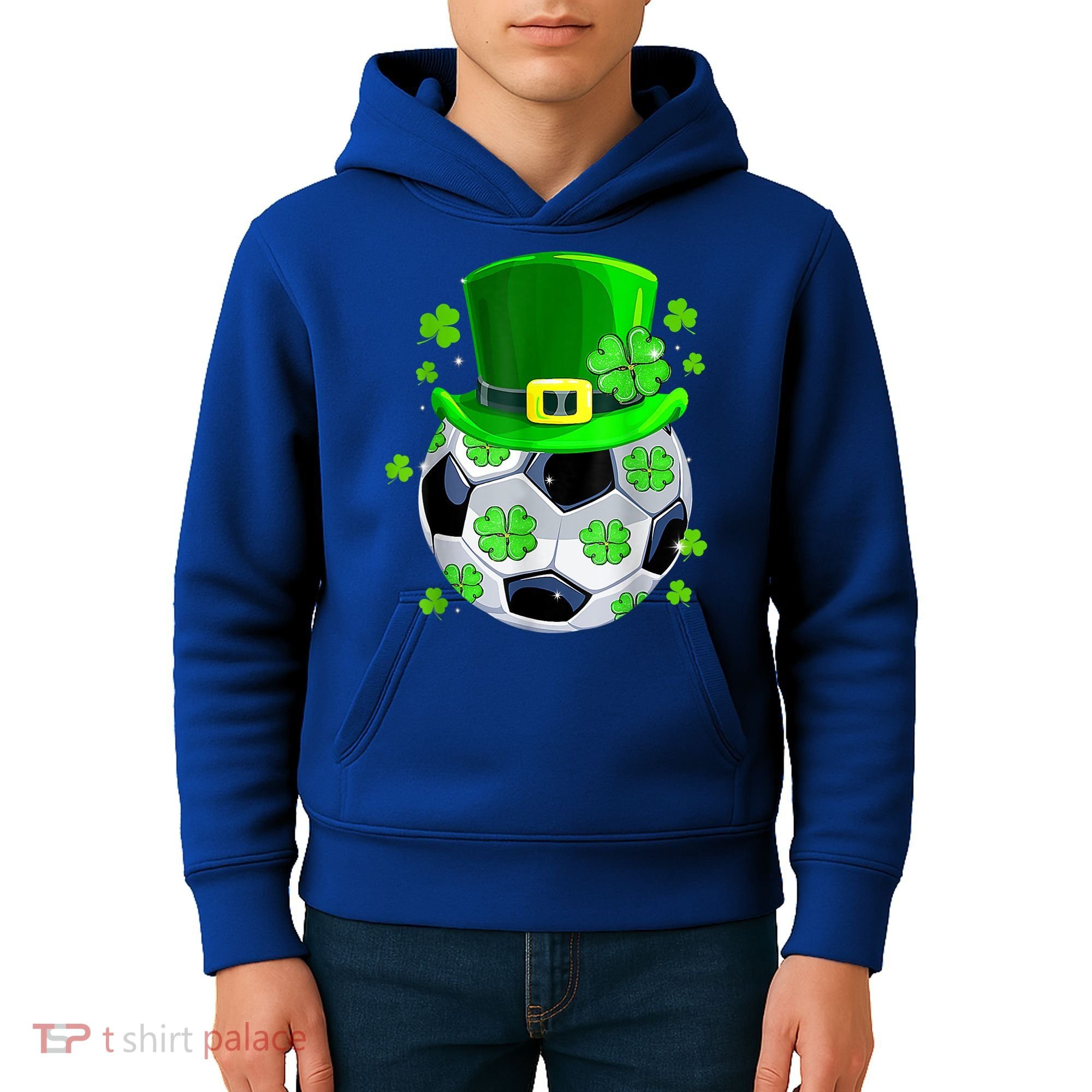 Soccer Ball Shamrock Funny Irish St Patrick Day Kids Hoodie