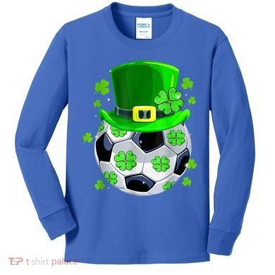 Soccer Ball Shamrock Funny Irish St Patrick Day Kids Long Sleeve Shirt