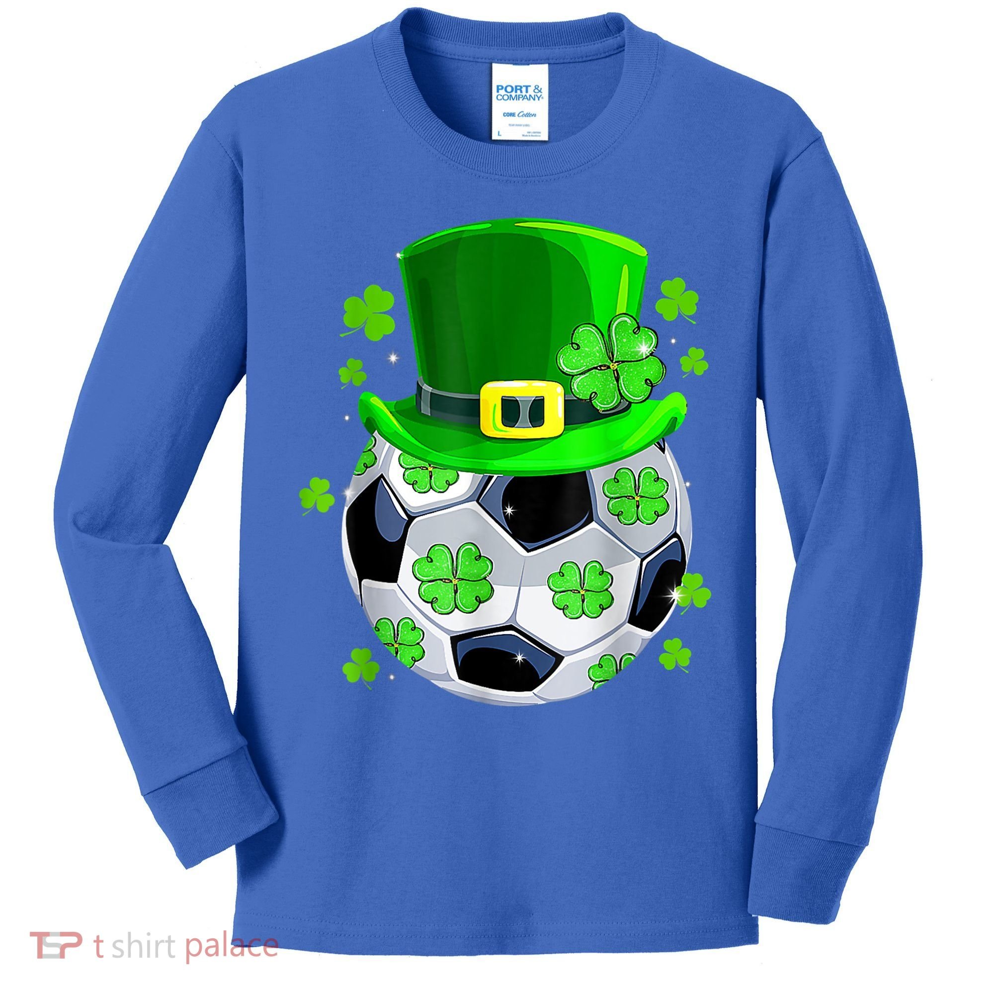 Soccer Ball Shamrock Funny Irish St Patrick Day Kids Long Sleeve Shirt