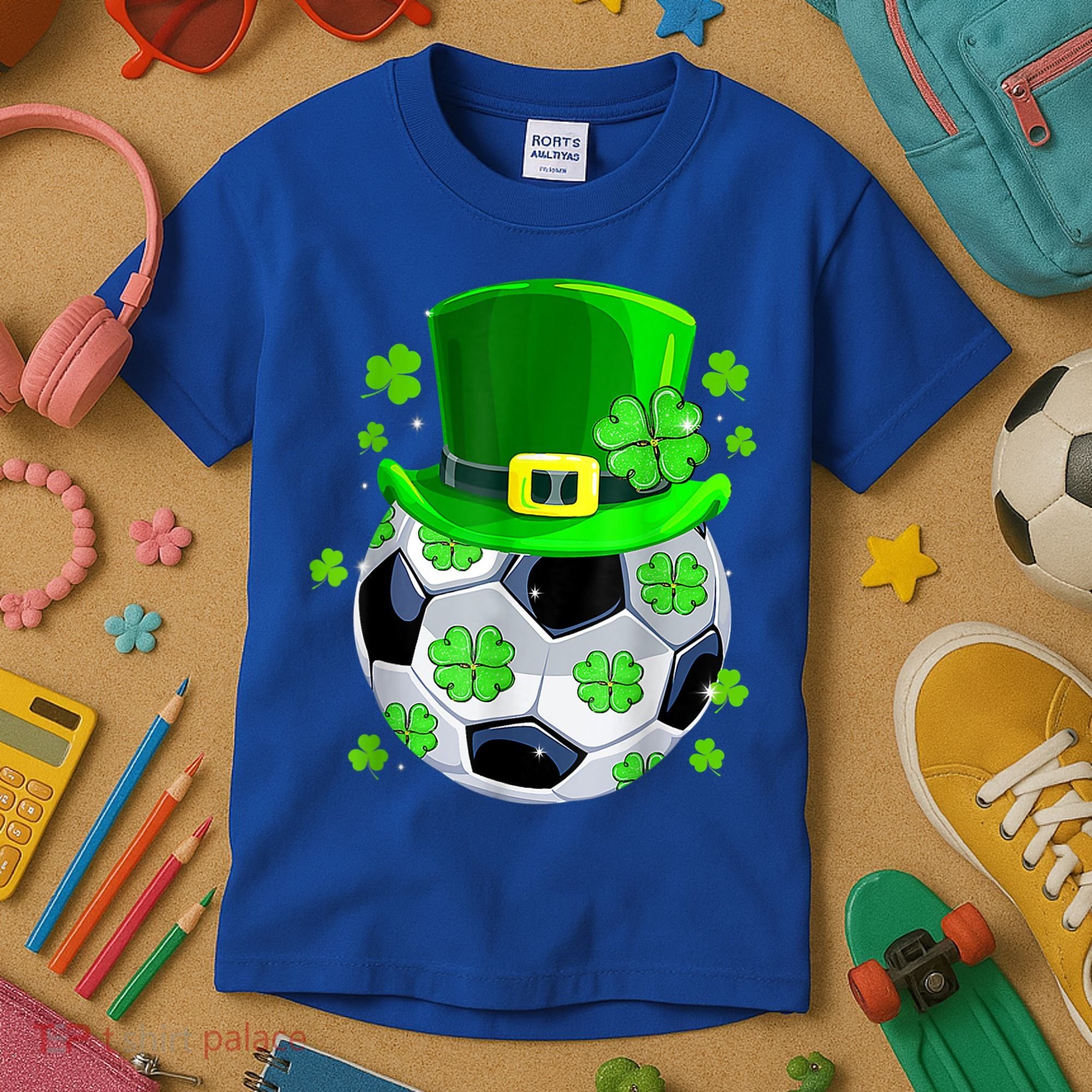 Soccer Ball Shamrock Funny Irish St Patrick Day Kids T-Shirt
