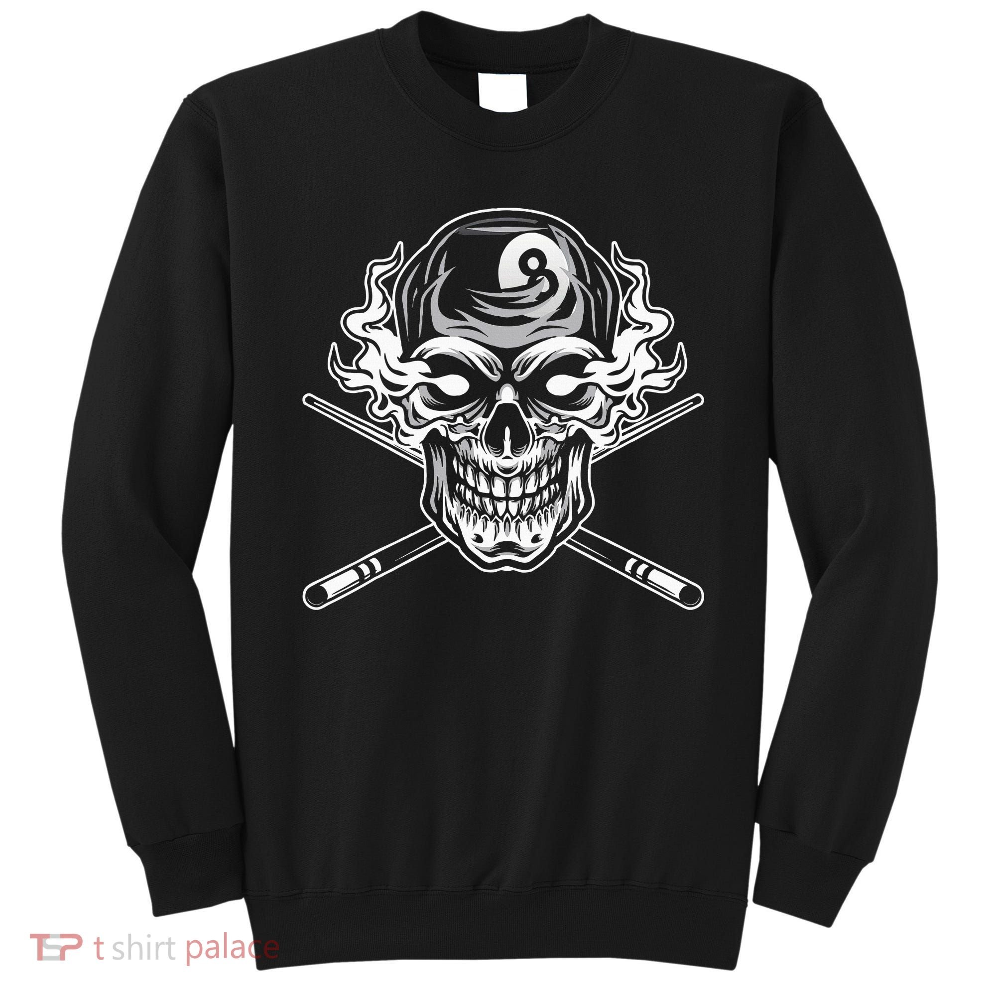 Skull Billiards Snooker Billiard 8 Ball Player Cue Sports Sweatshirt