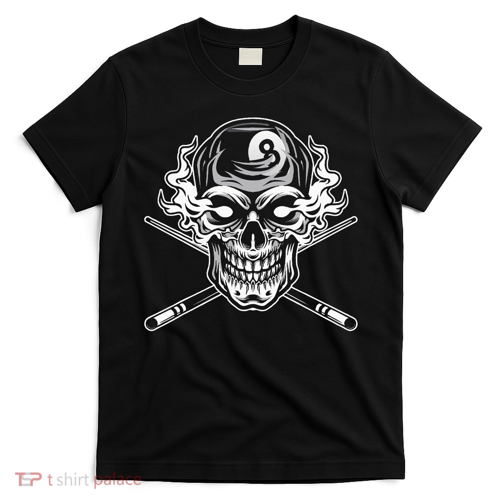 Skull Billiards Snooker Billiard 8 Ball Player Cue Sports T-Shirt