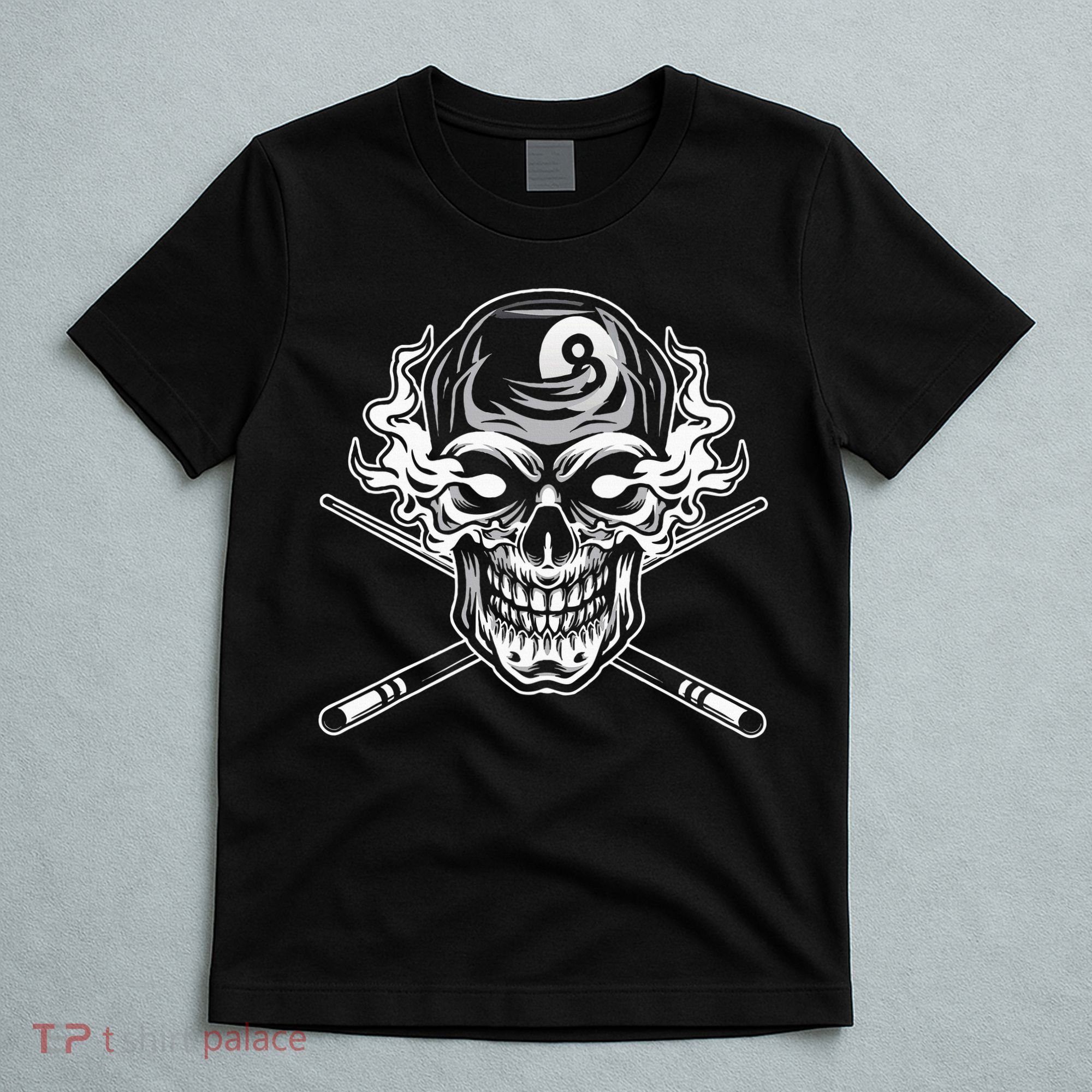 Skull Billiards Snooker Billiard 8 Ball Player Cue Sports T-Shirt