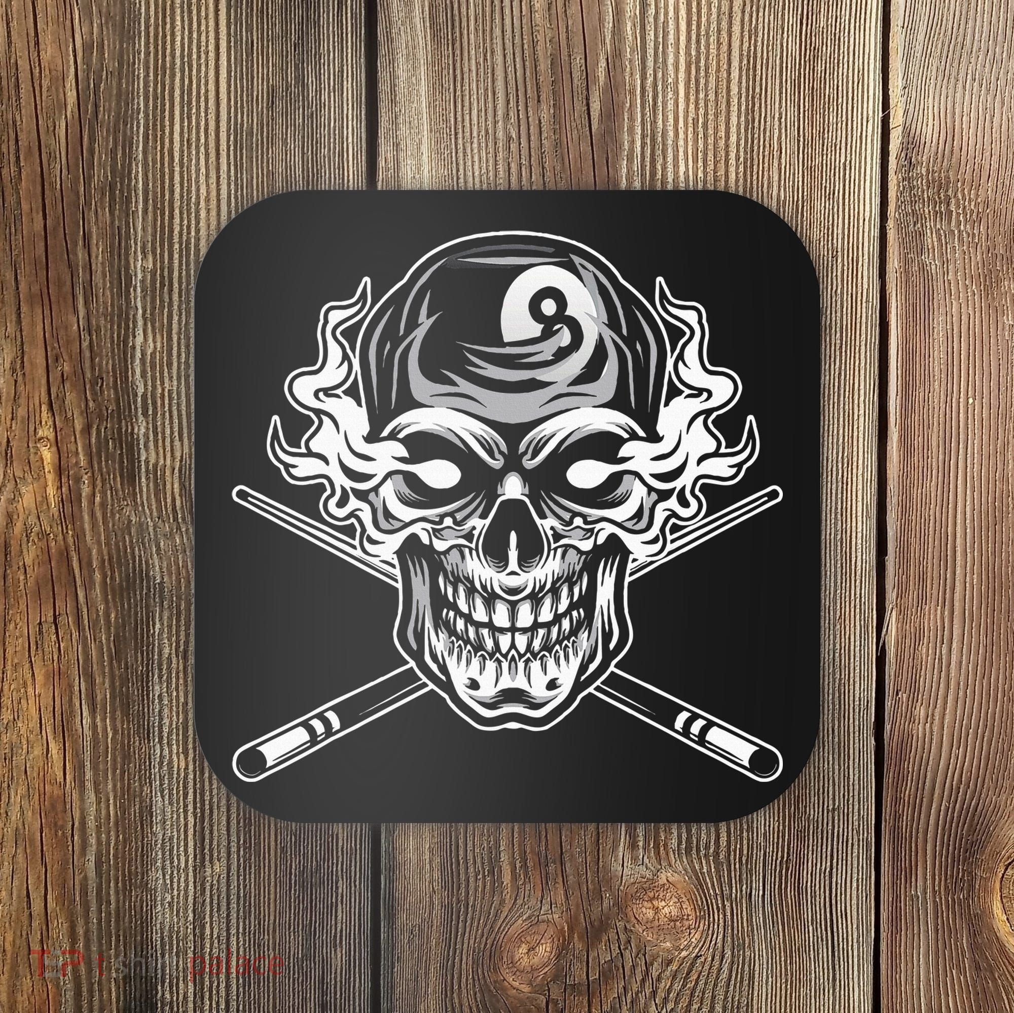 Skull Billiards Snooker Billiard 8 Ball Player Cue Sports Coaster