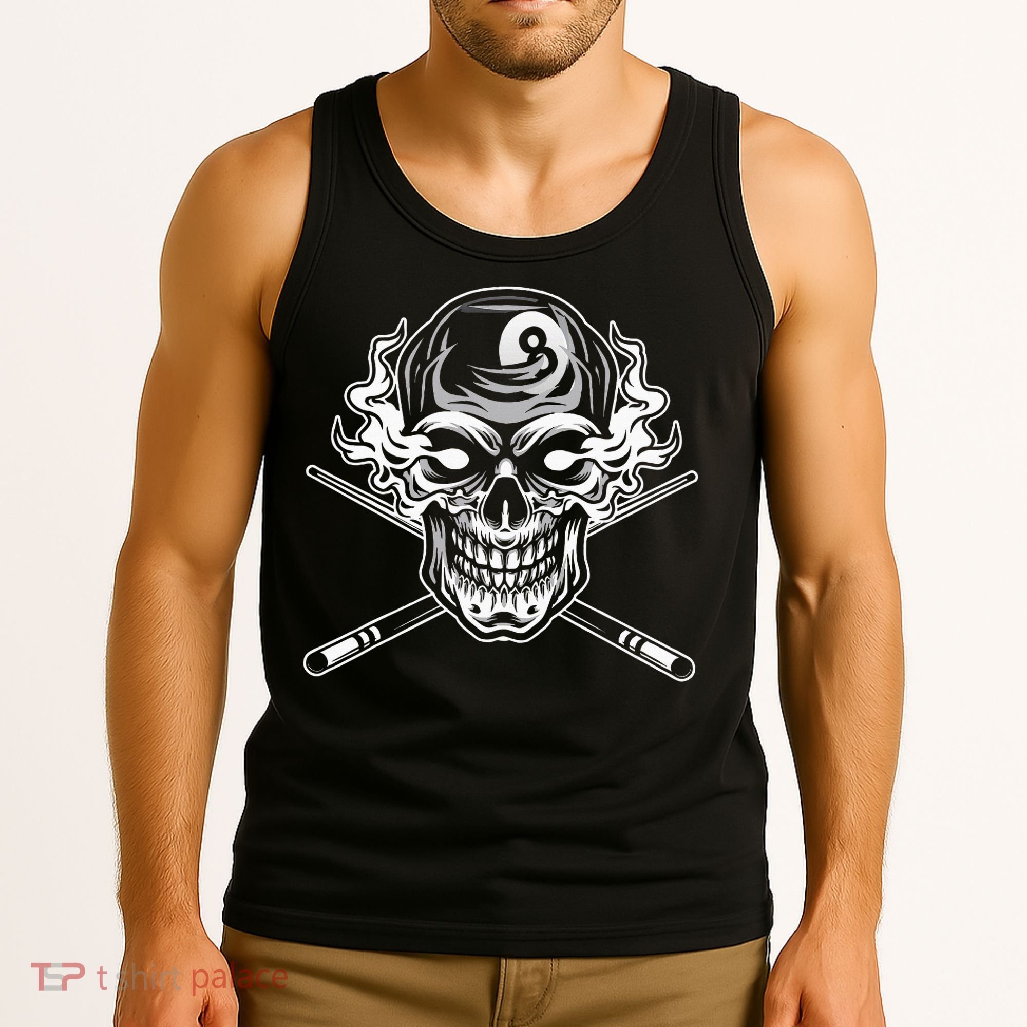 Skull Billiards Snooker Billiard 8 Ball Player Cue Sports Tank Top