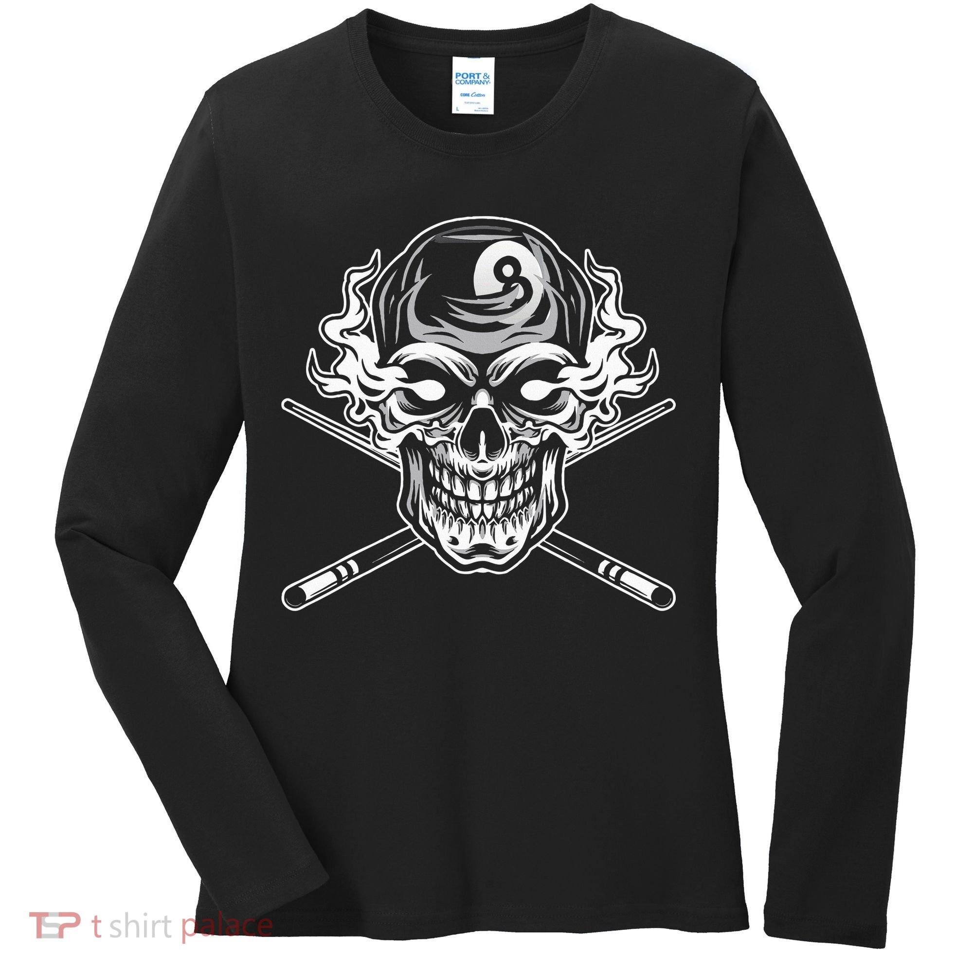 Skull Billiards Snooker Billiard 8 Ball Player Cue Sports Women's Long Sleeve Shirt