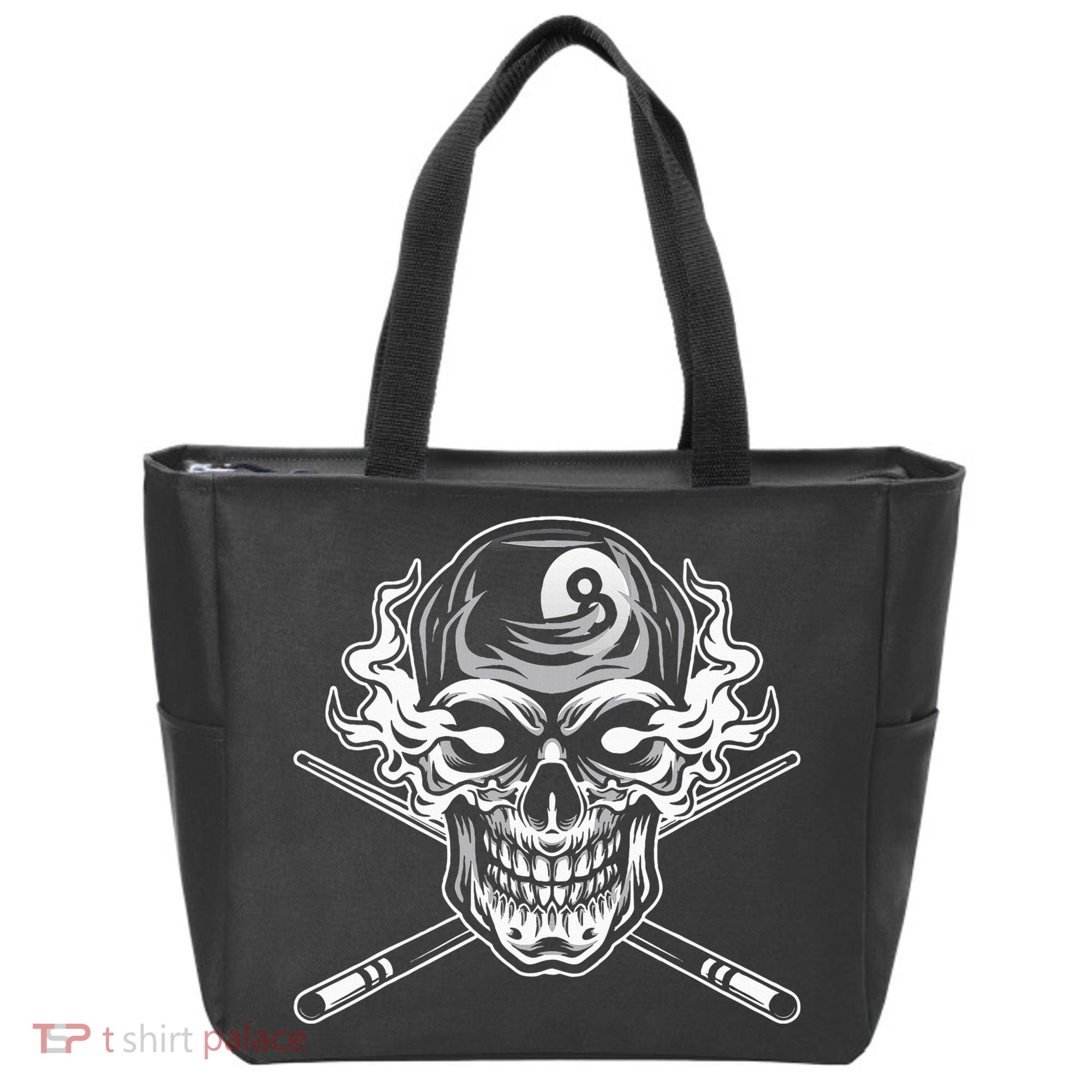 Skull Billiards Snooker Billiard 8 Ball Player Cue Sports Tote Bag