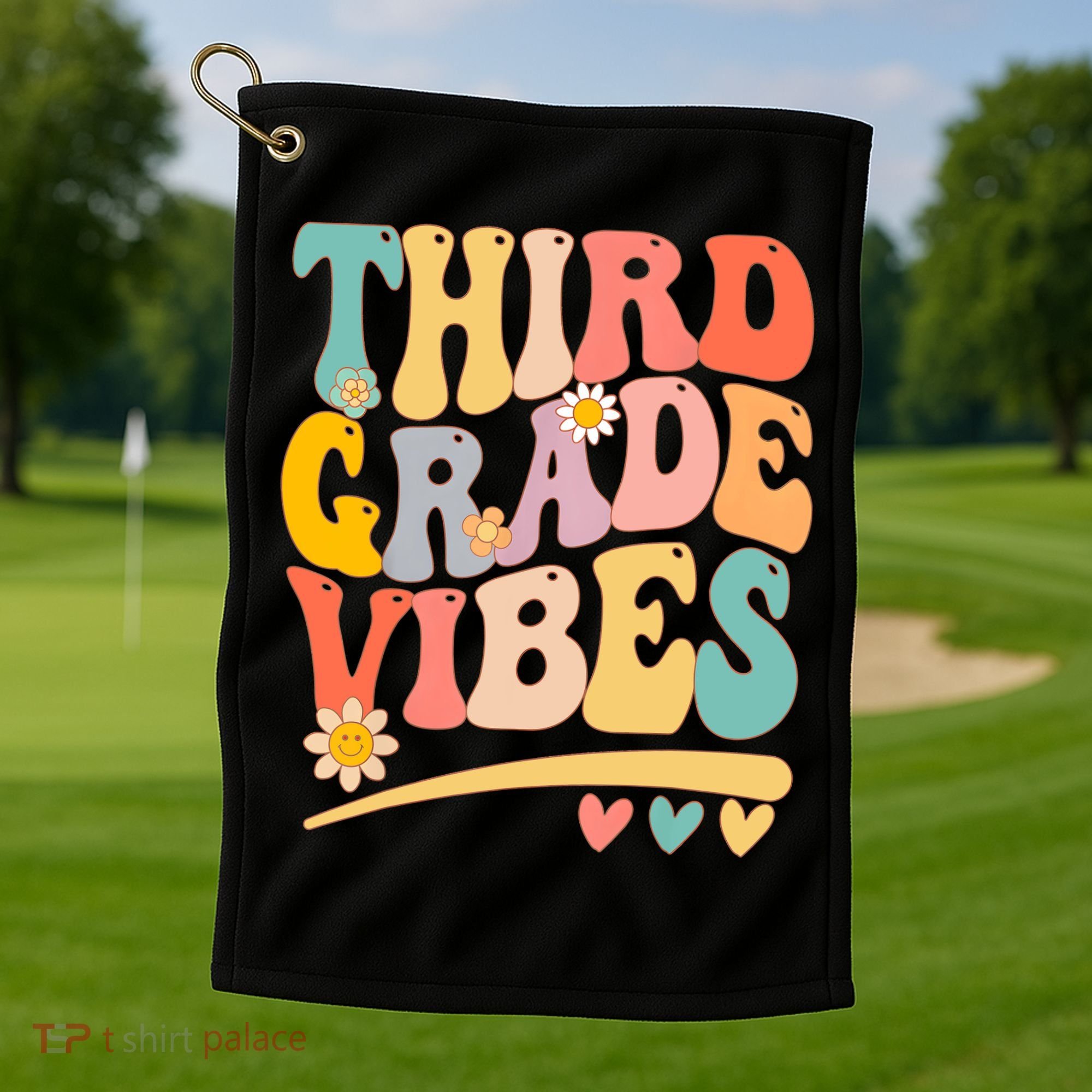 Third Grade Vibes For Girl Boy 3rd Grade Teacher Golf Towel