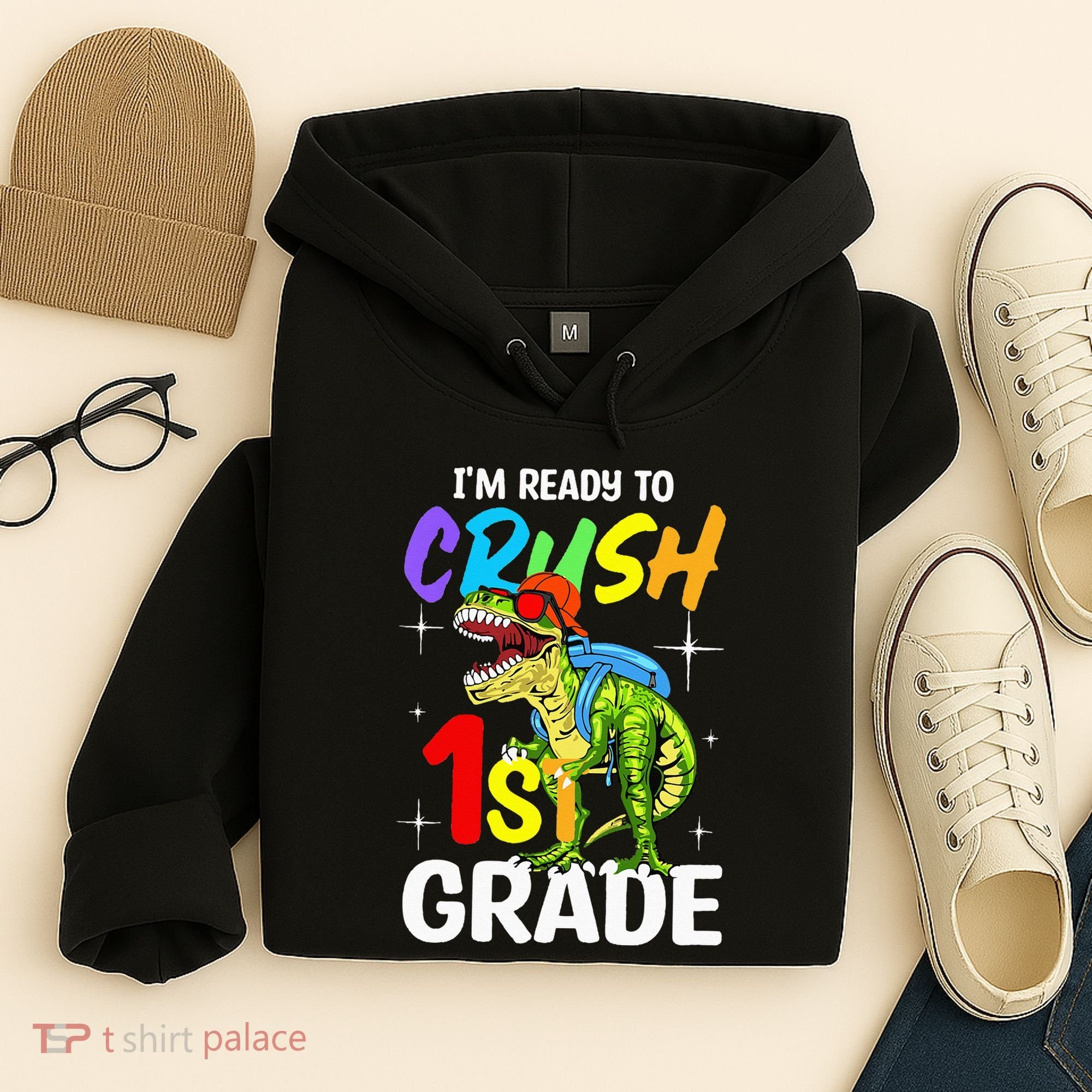 Student Back to School I'm Ready to Crush 1st Grade Dinosaur Hoodie