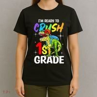 Student Back to School I'm Ready to Crush 1st Grade Dinosaur T-Shirt thumb 4