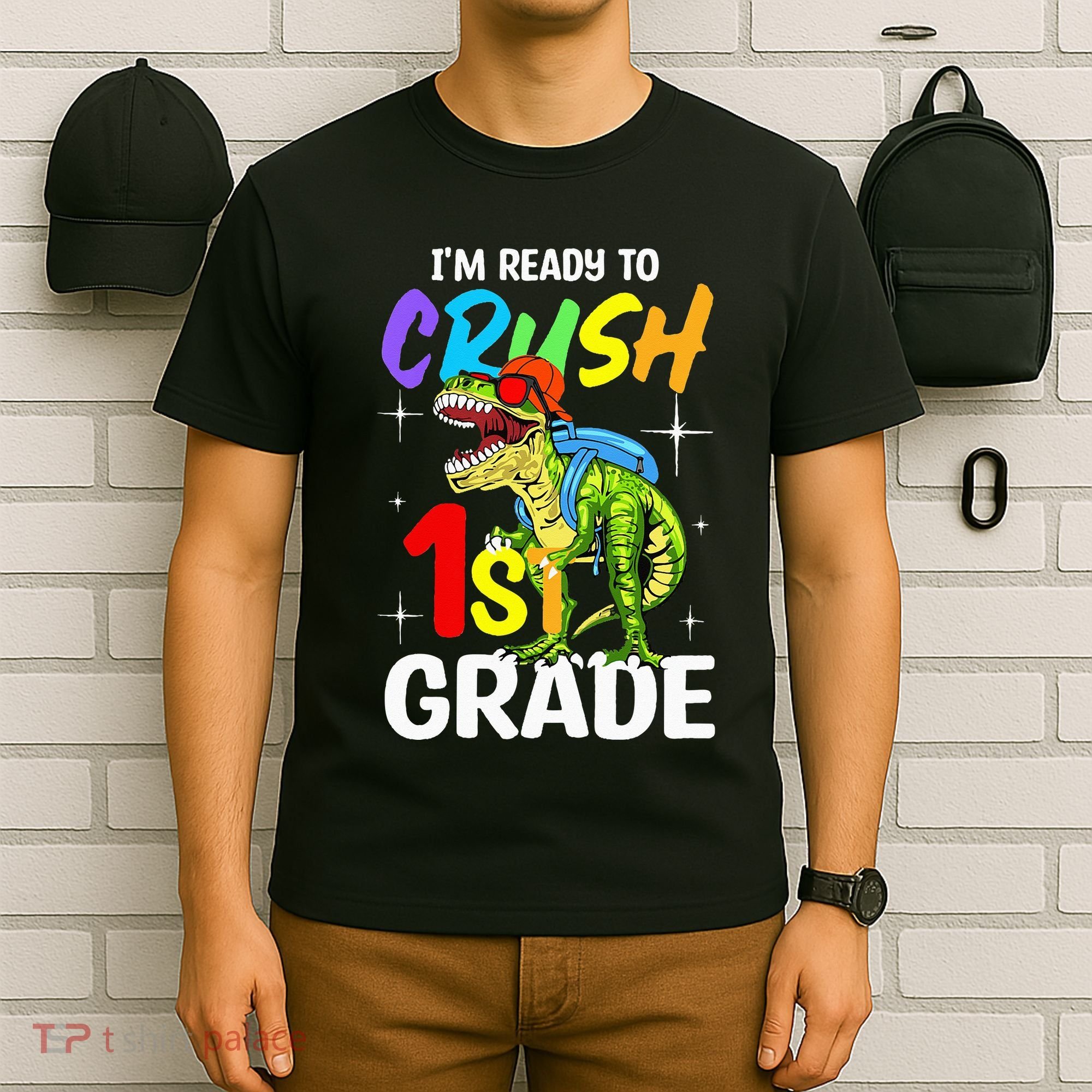 Student Back to School I'm Ready to Crush 1st Grade Dinosaur T-Shirt