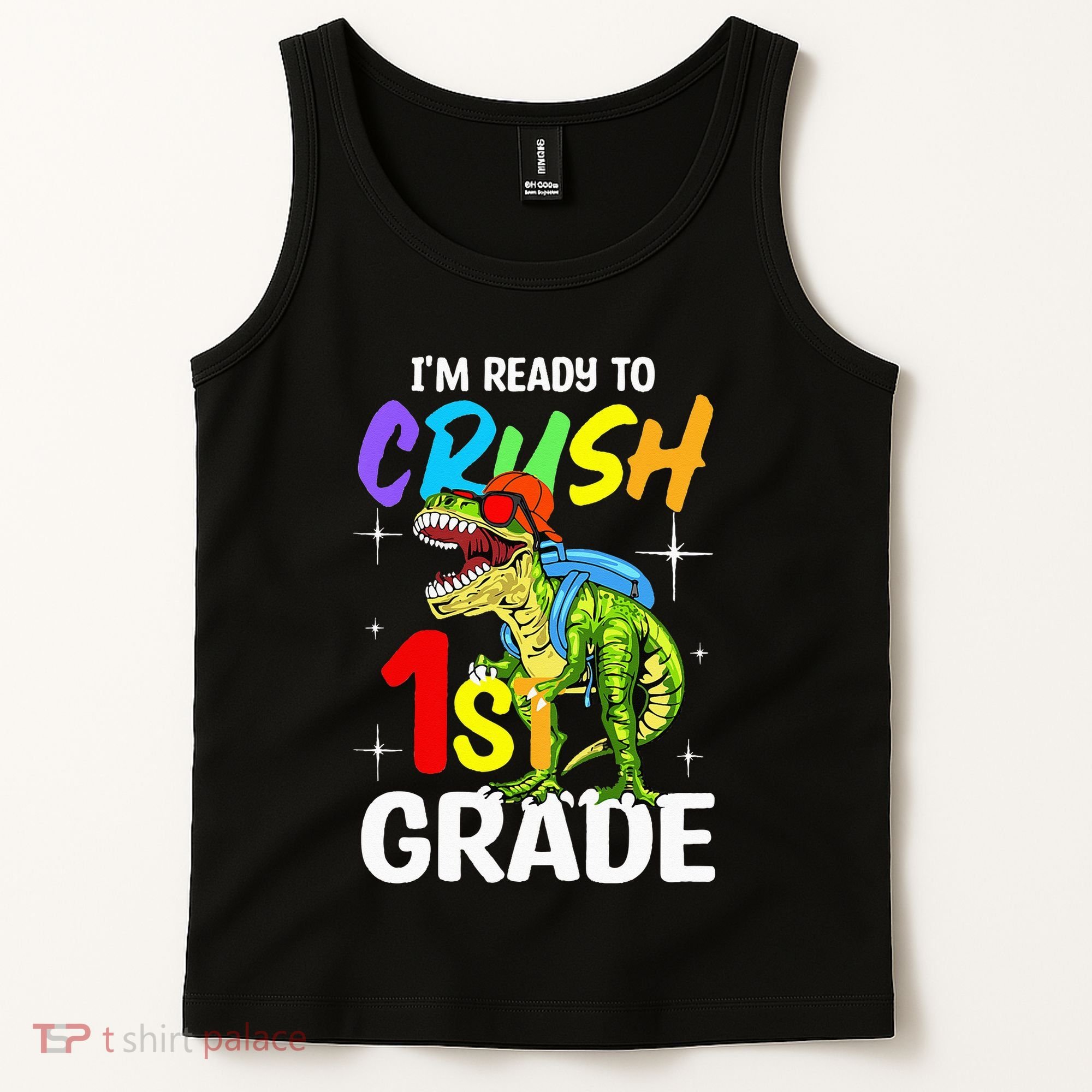 Student Back to School I'm Ready to Crush 1st Grade Dinosaur Tank Top