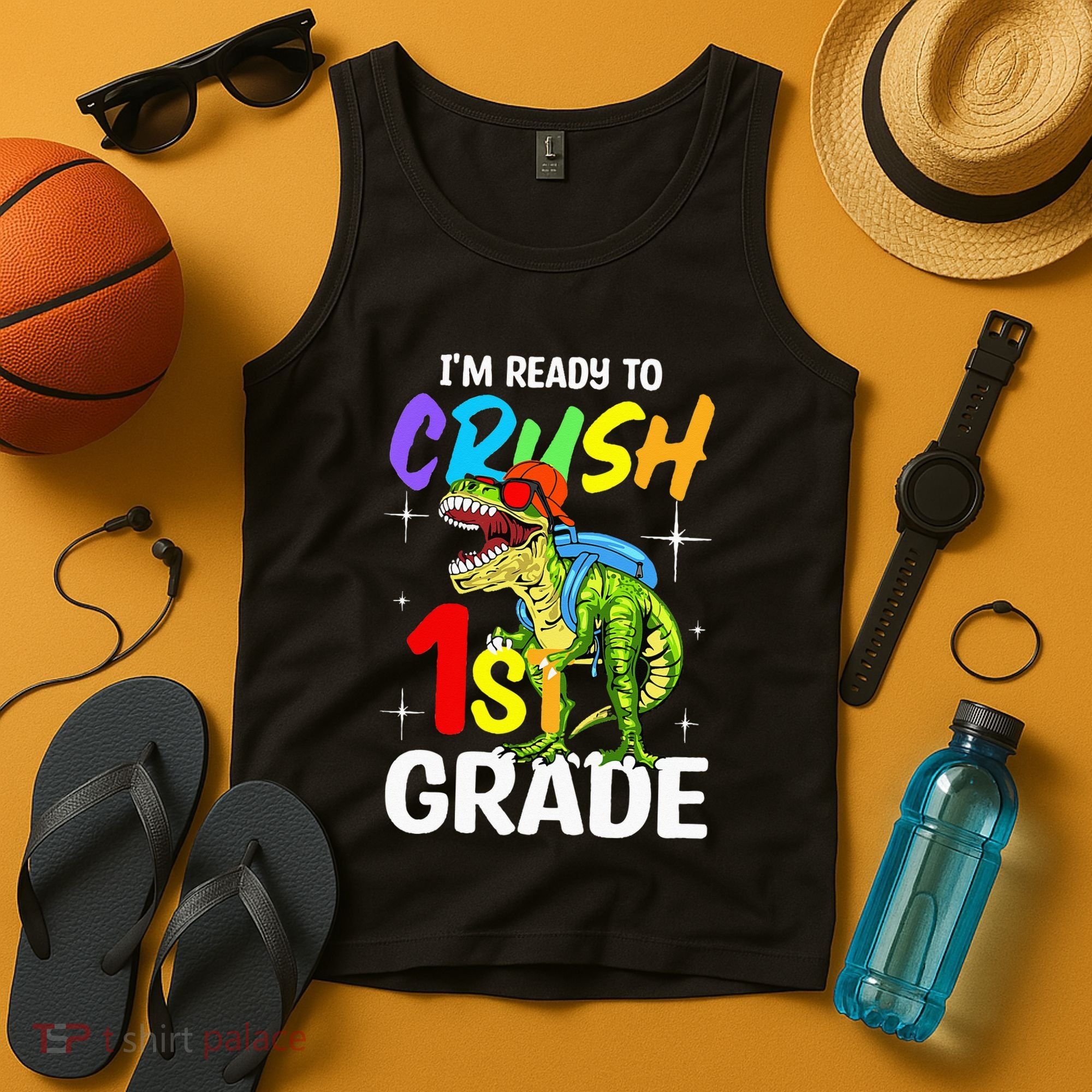 Student Back to School I'm Ready to Crush 1st Grade Dinosaur Tank Top