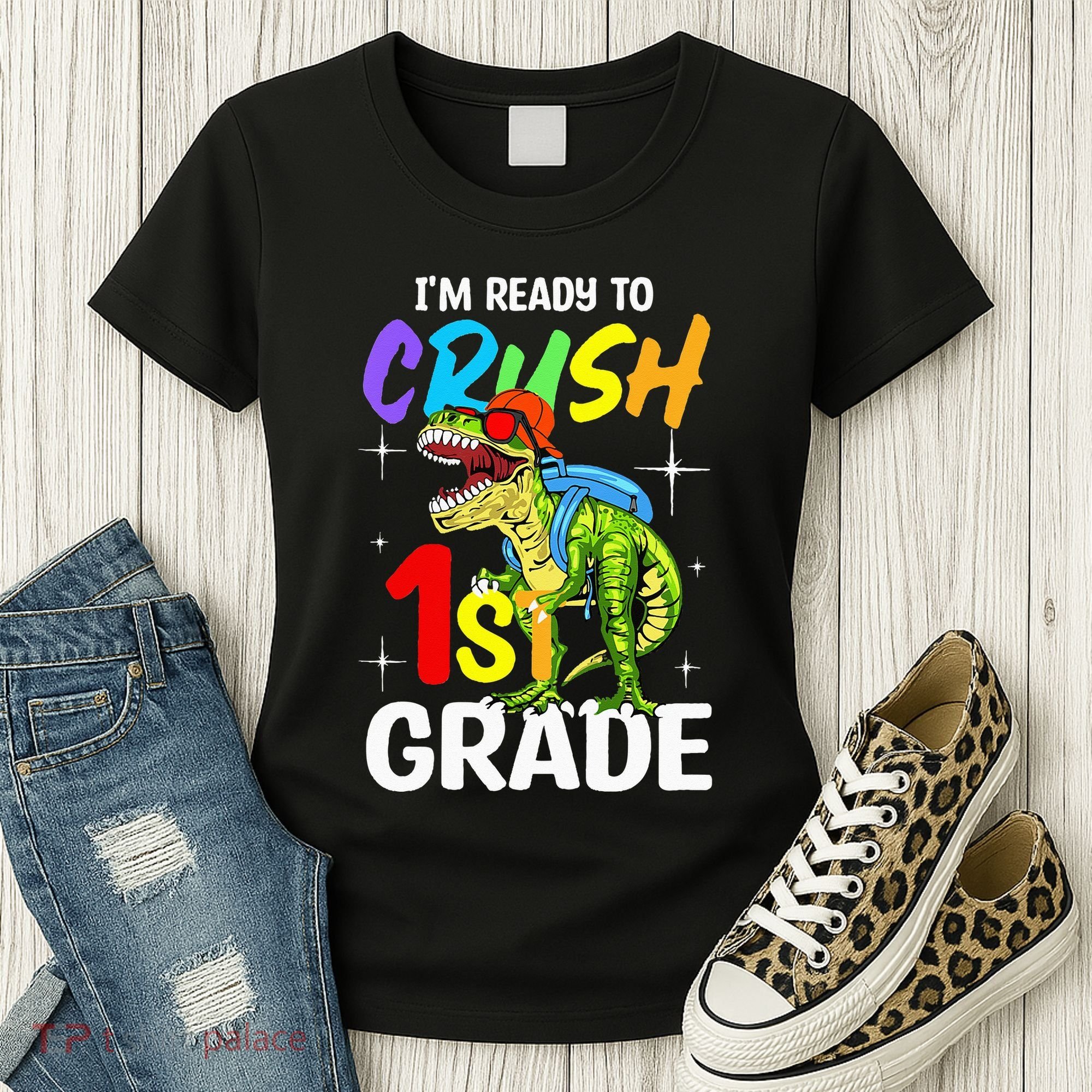 Student Back to School I'm Ready to Crush 1st Grade Dinosaur Women's T-Shirt