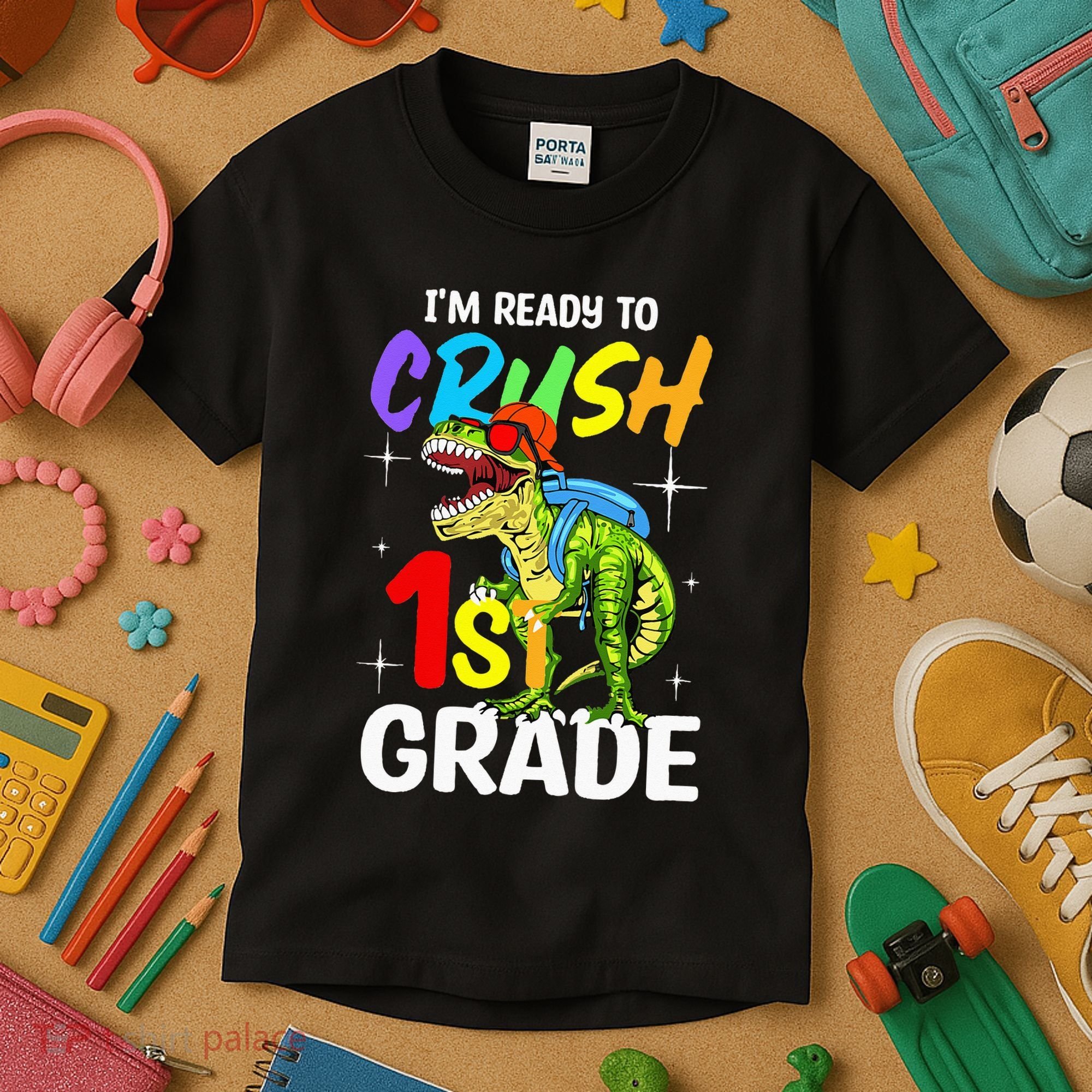 Student Back to School I'm Ready to Crush 1st Grade Dinosaur Kids T-Shirt