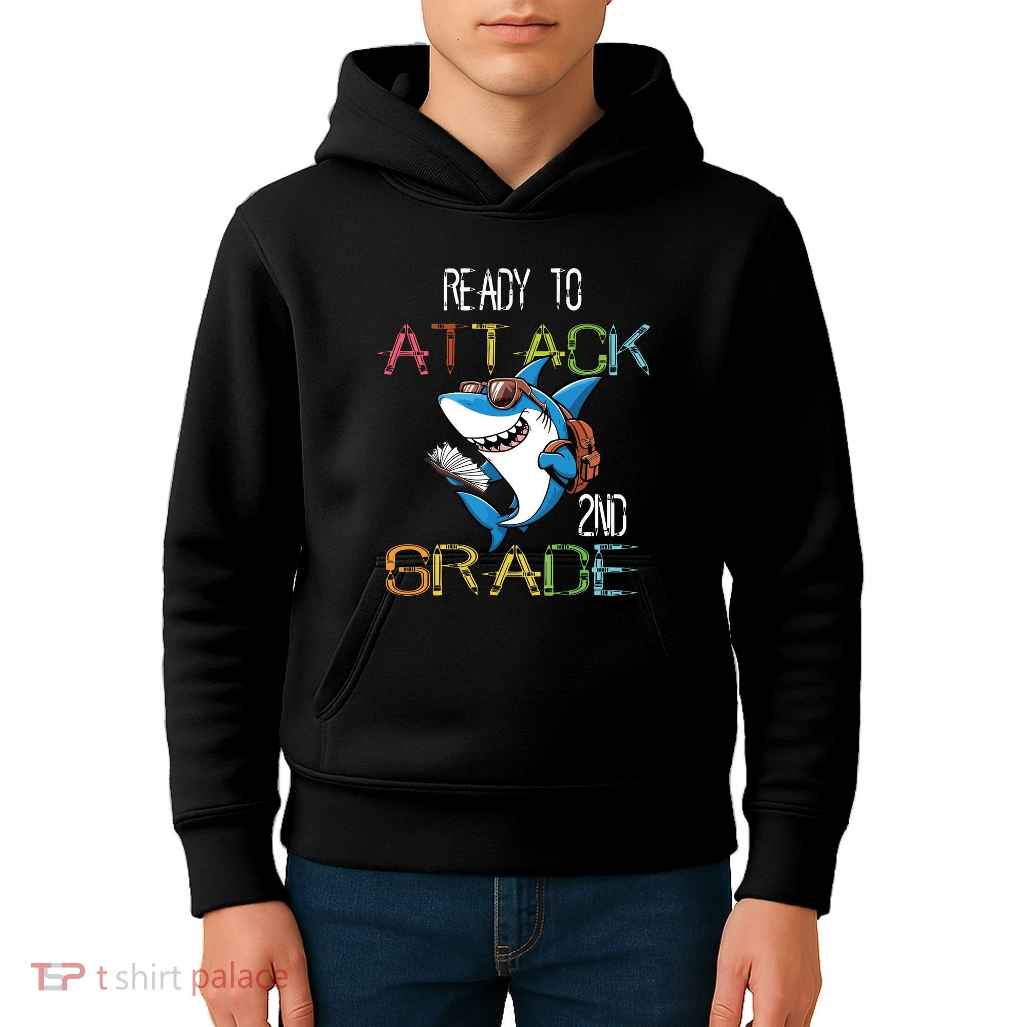 Shark Back To School 2nd Grade Ready To Attack Kids Hoodie