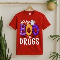 Say Boo To Drugs Funny Halloween Red Ribbon Week Awareness T-Shirt thumb 2