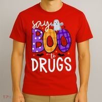 Say Boo To Drugs Funny Halloween Red Ribbon Week Awareness T-Shirt thumb 3
