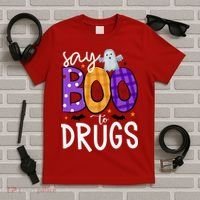 Say Boo To Drugs Funny Halloween Red Ribbon Week Awareness T-Shirt thumb 5