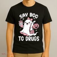Say Boo To Drugs Funny Halloween Red Ribbon Week Awareness T-Shirt thumb 3