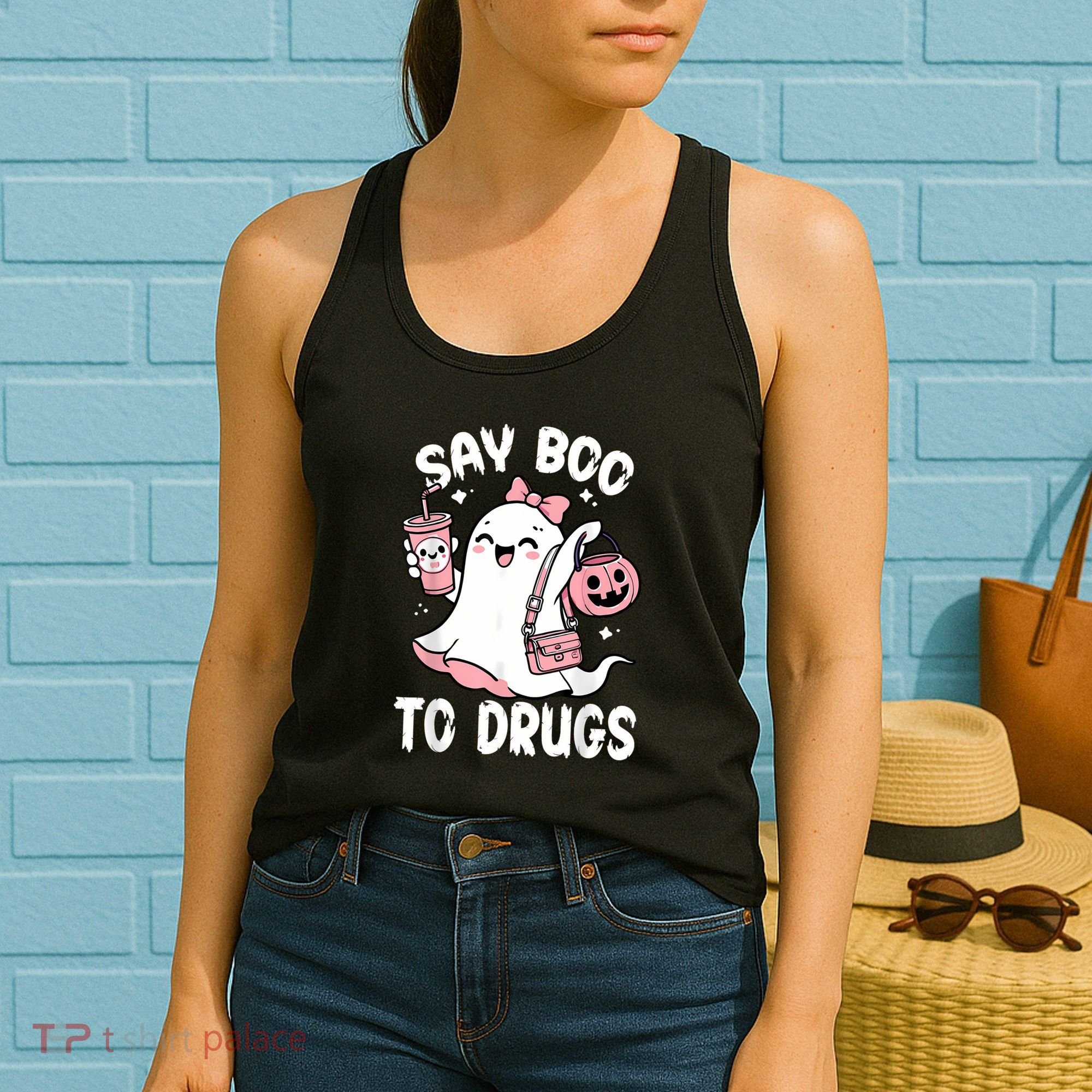Say Boo To Drugs Funny Halloween Red Ribbon Week Awareness Women's Tank Top