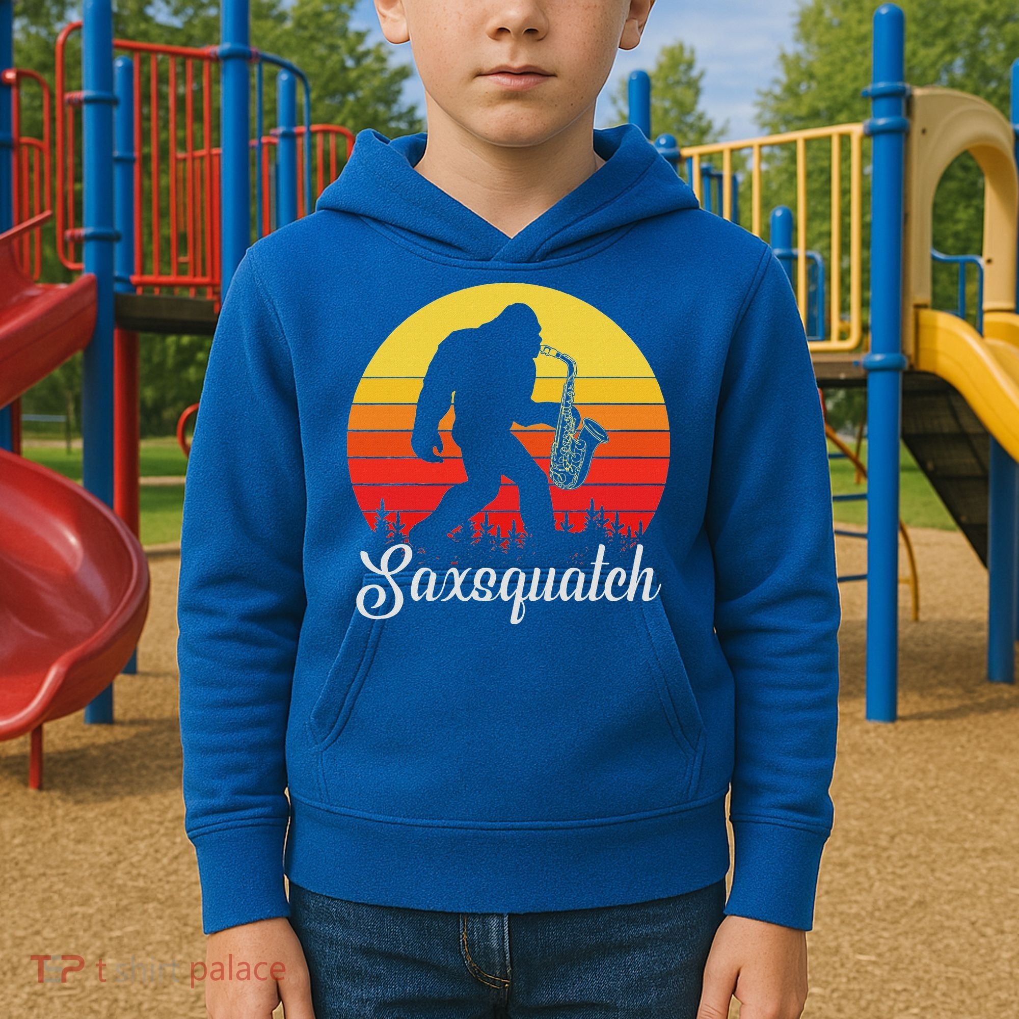 Saxsquatch Bigfoot Yeti Play On Words Kids Hoodie