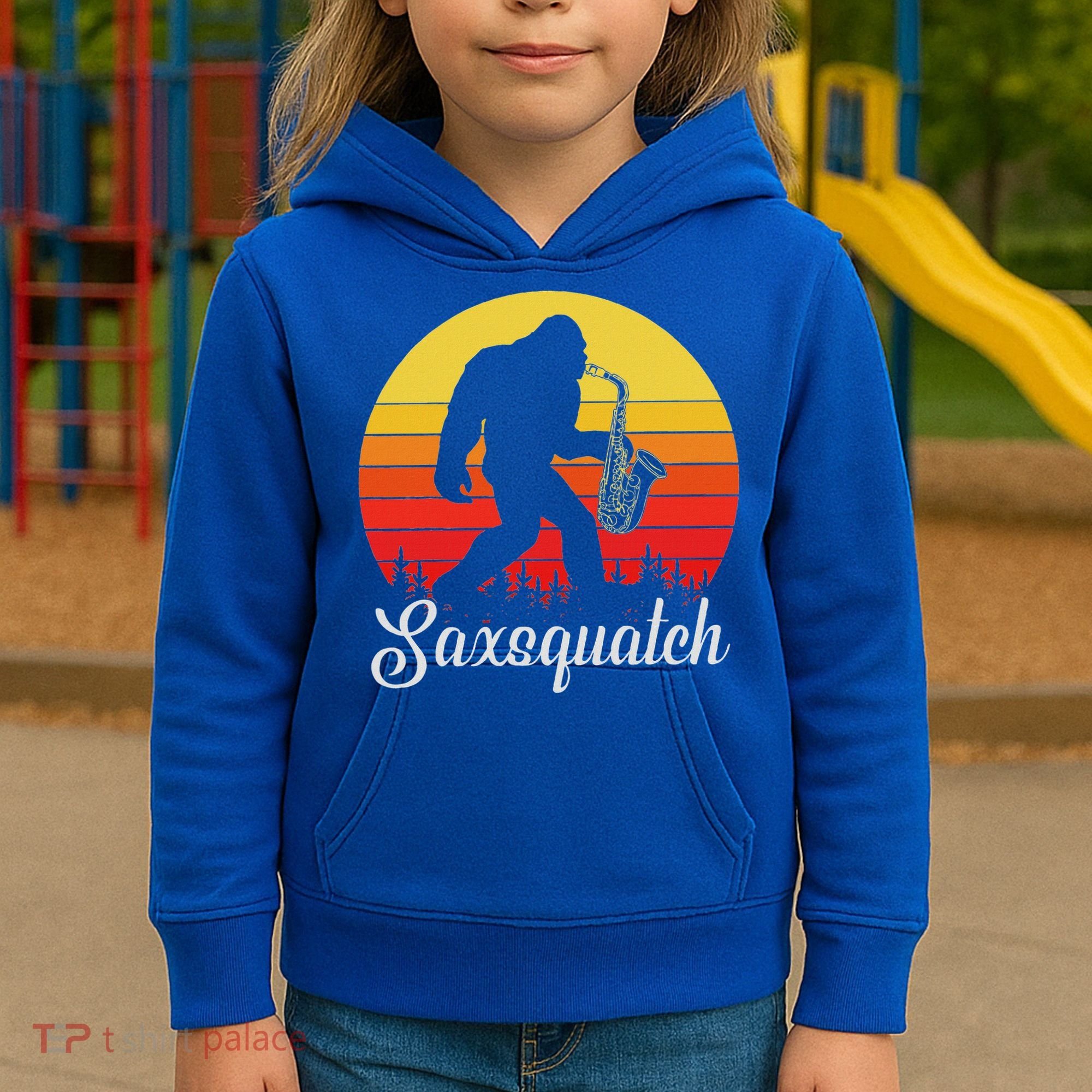 Saxsquatch Bigfoot Yeti Play On Words Kids Hoodie