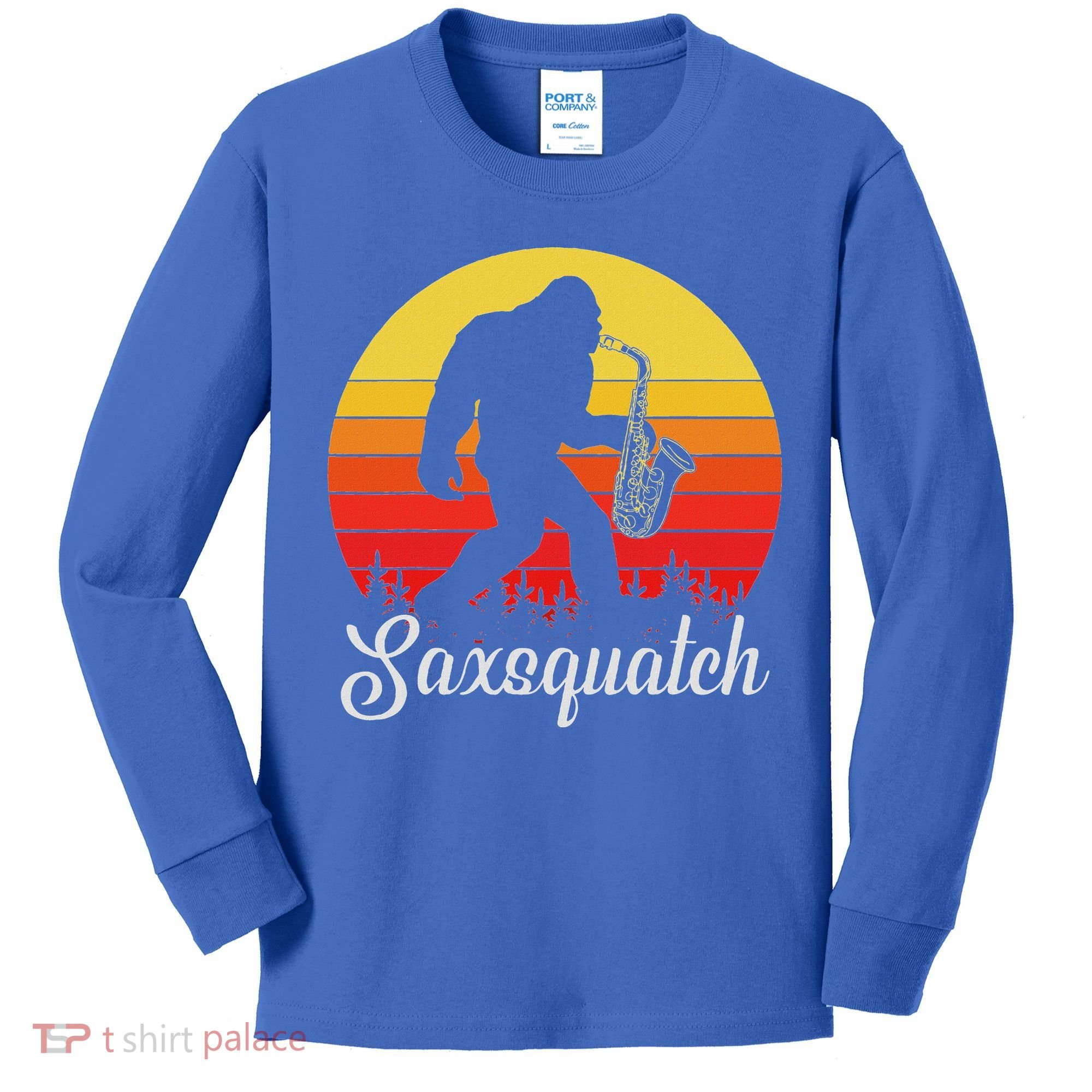 Saxsquatch Bigfoot Yeti Play On Words Kids Long Sleeve Shirt