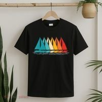 Sailing Boat Yacht Sailor Nautical Retro Sunset Sail T-Shirt thumb 2