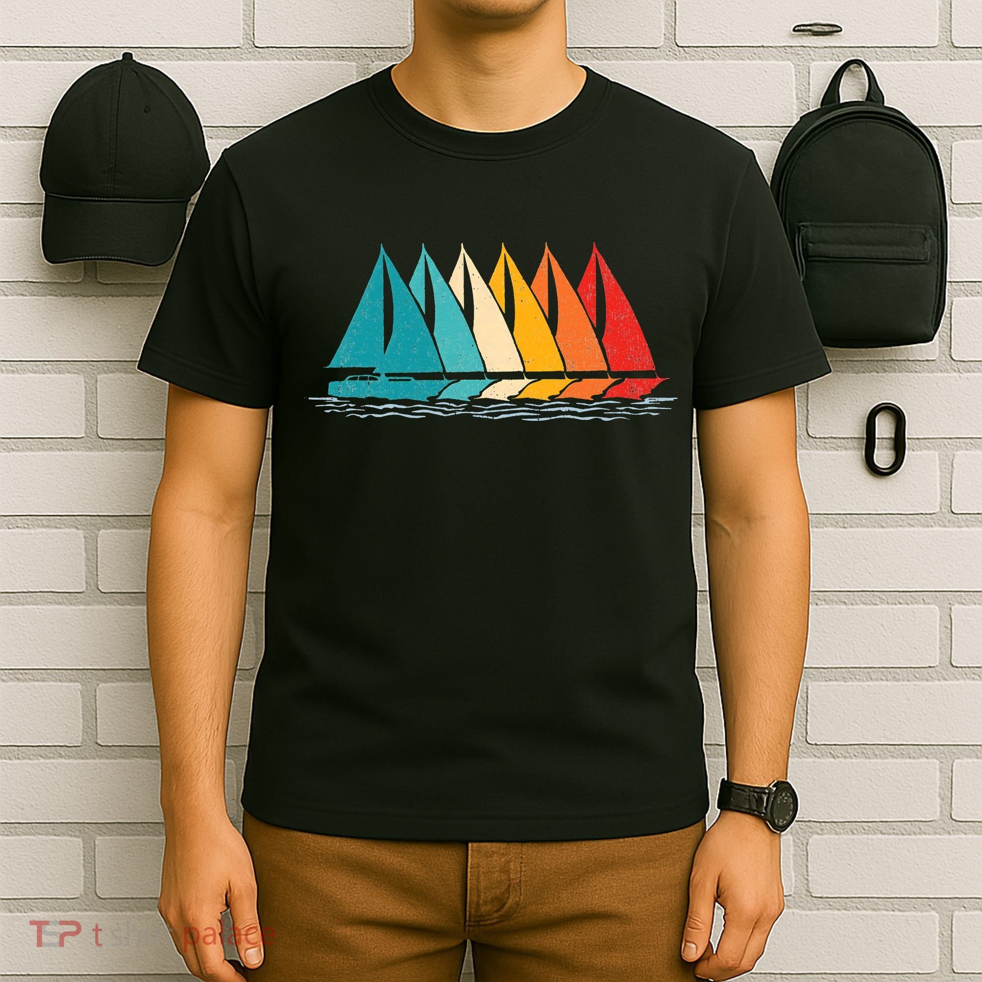 Sailing Boat Yacht Sailor Nautical Retro Sunset Sail T-Shirt