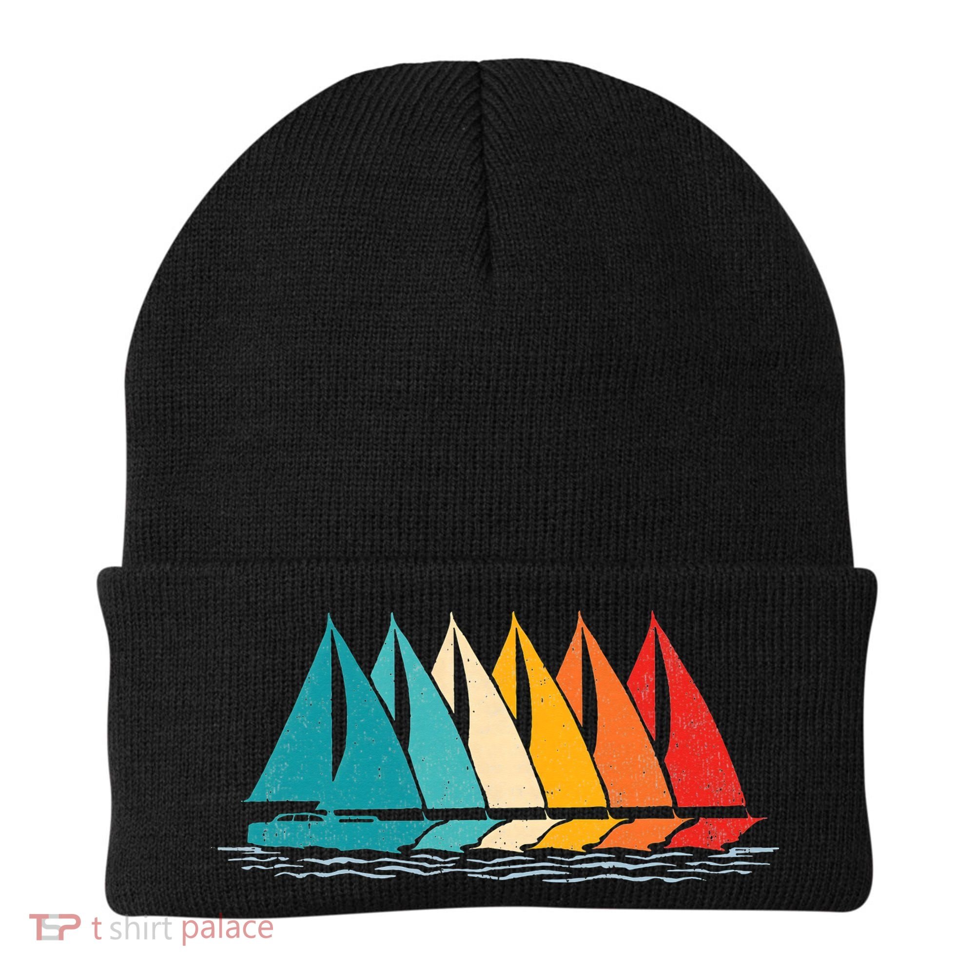 Sailing Boat Yacht Sailor Nautical Retro Sunset Sail Beanie