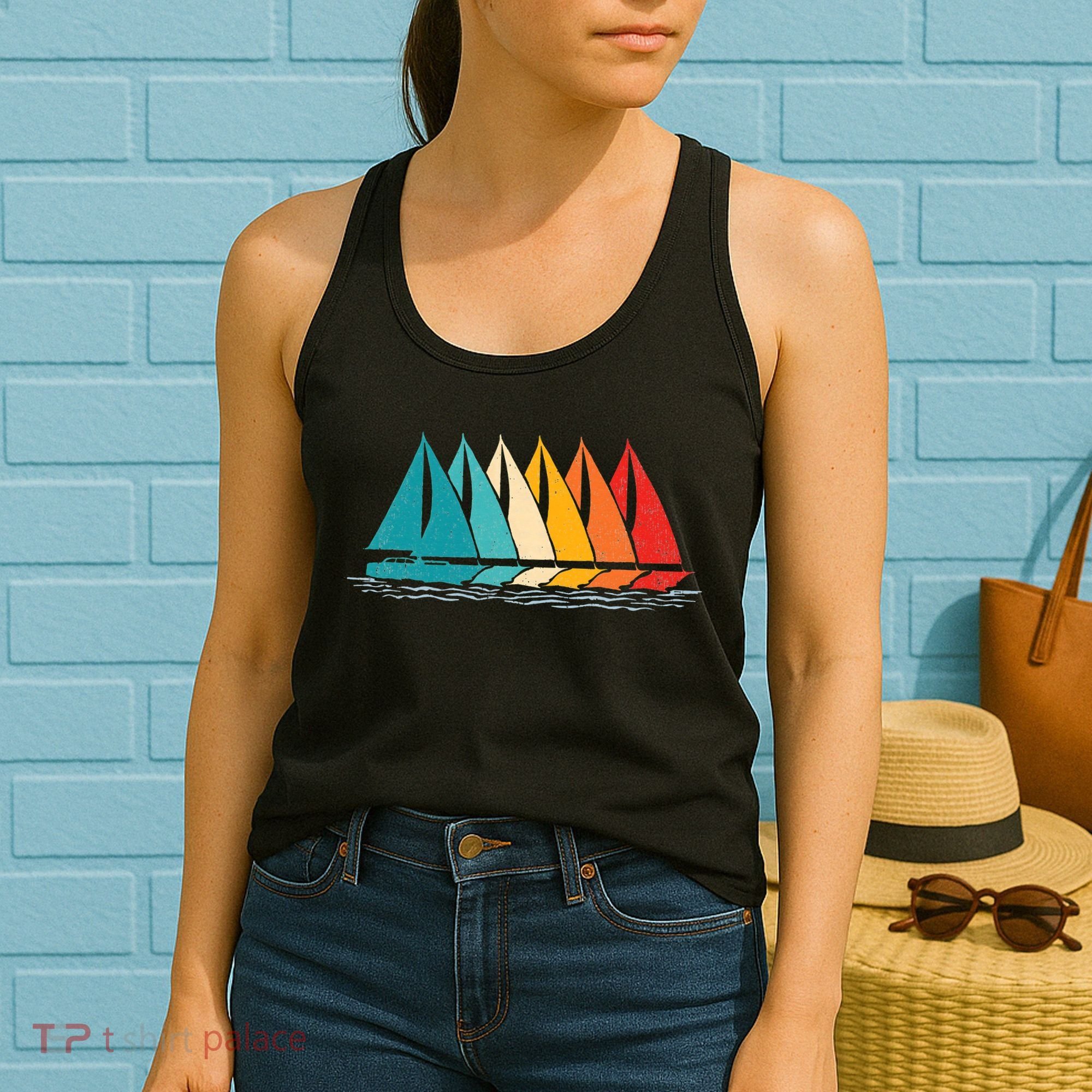 Sailing Boat Yacht Sailor Nautical Retro Sunset Sail Women's Tank Top