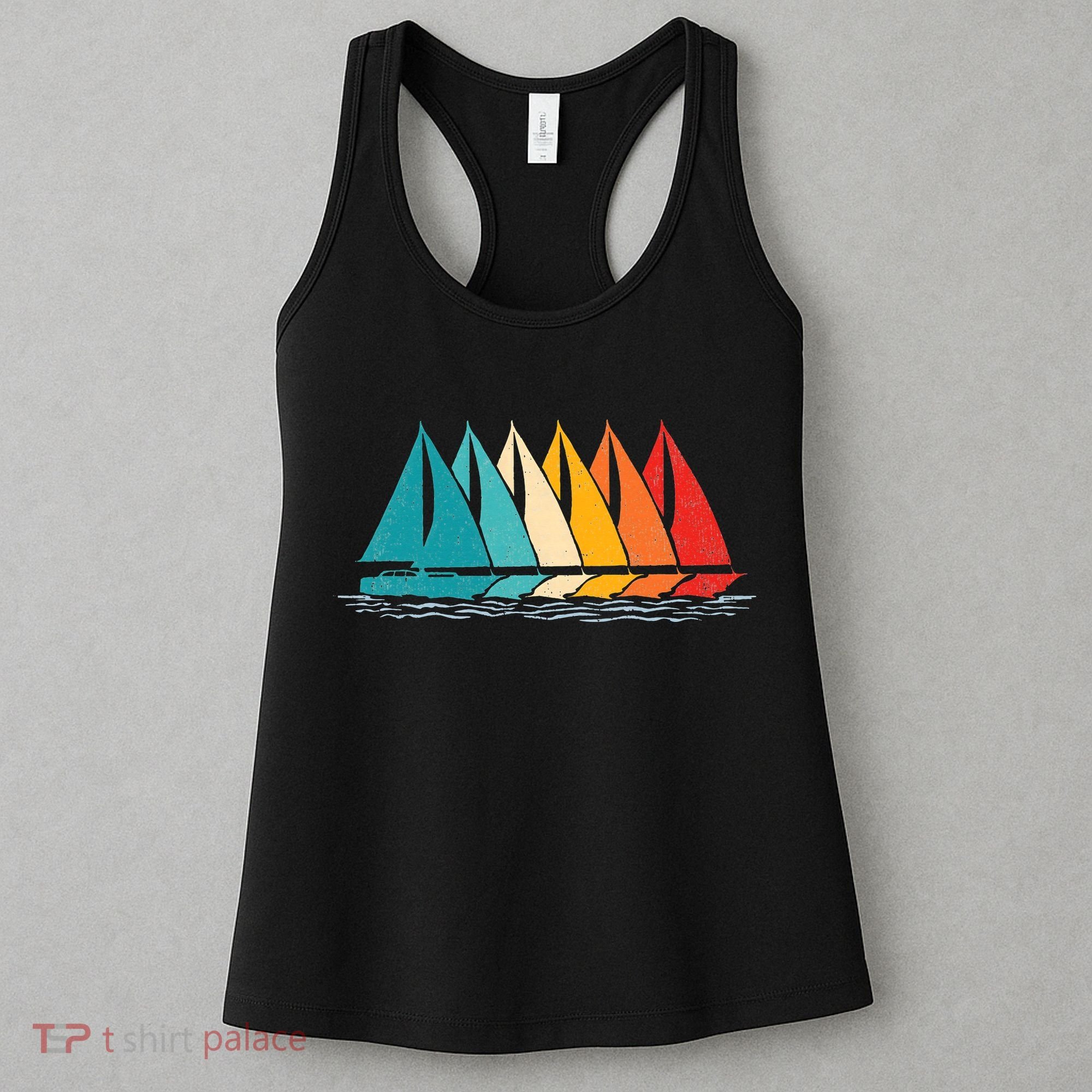 Sailing Boat Yacht Sailor Nautical Retro Sunset Sail Women's Tank Top