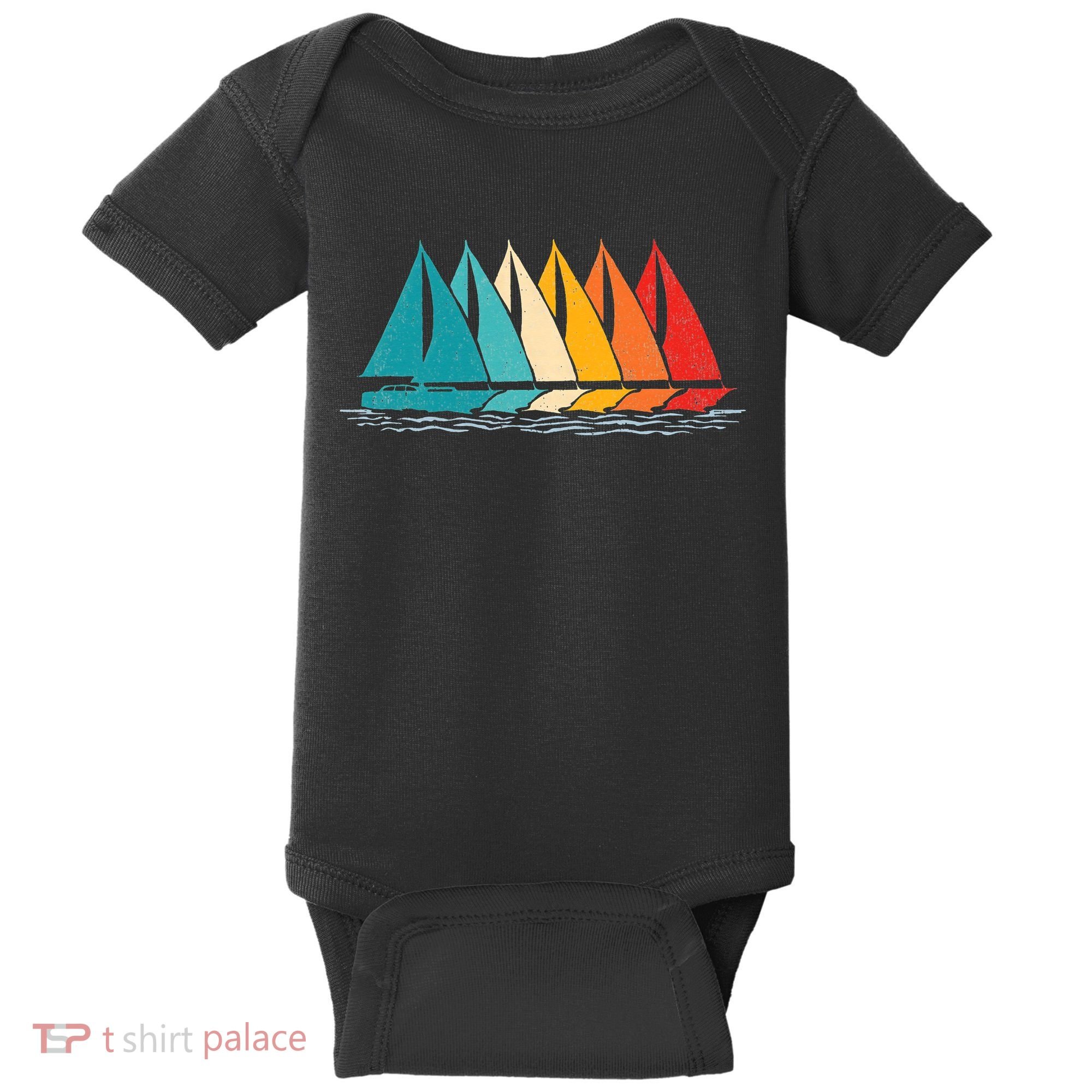 Sailing Boat Yacht Sailor Nautical Retro Sunset Sail Baby Bodysuit