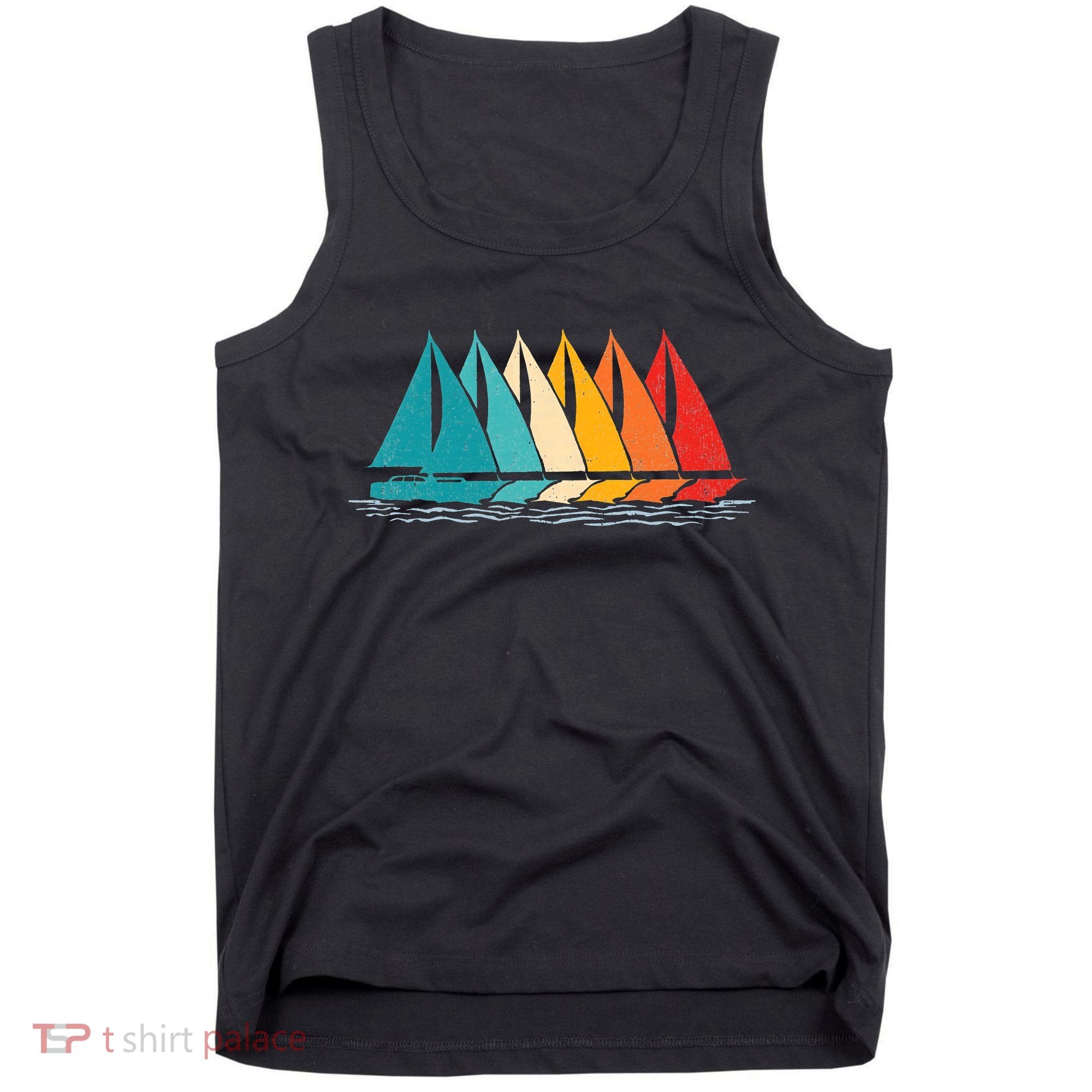 Sailing Boat Yacht Sailor Nautical Retro Sunset Sail Tank Top