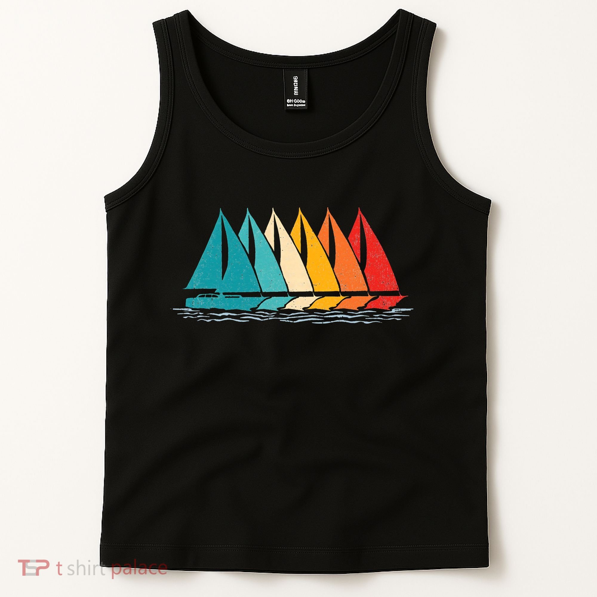 Sailing Boat Yacht Sailor Nautical Retro Sunset Sail Tank Top