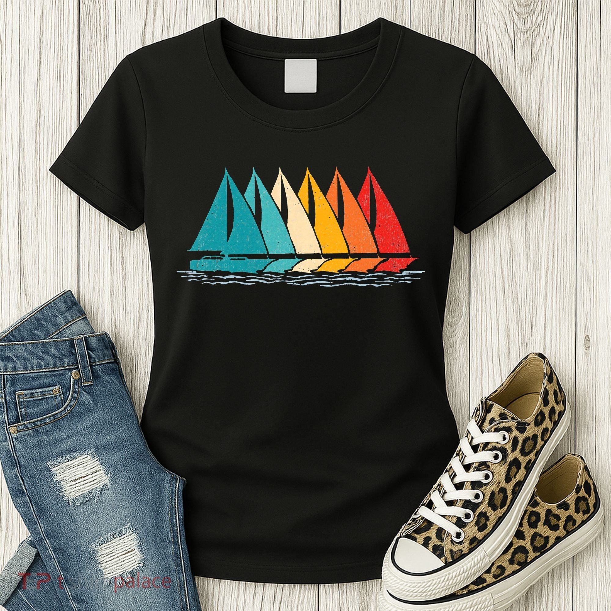 Sailing Boat Yacht Sailor Nautical Retro Sunset Sail Women's T-Shirt