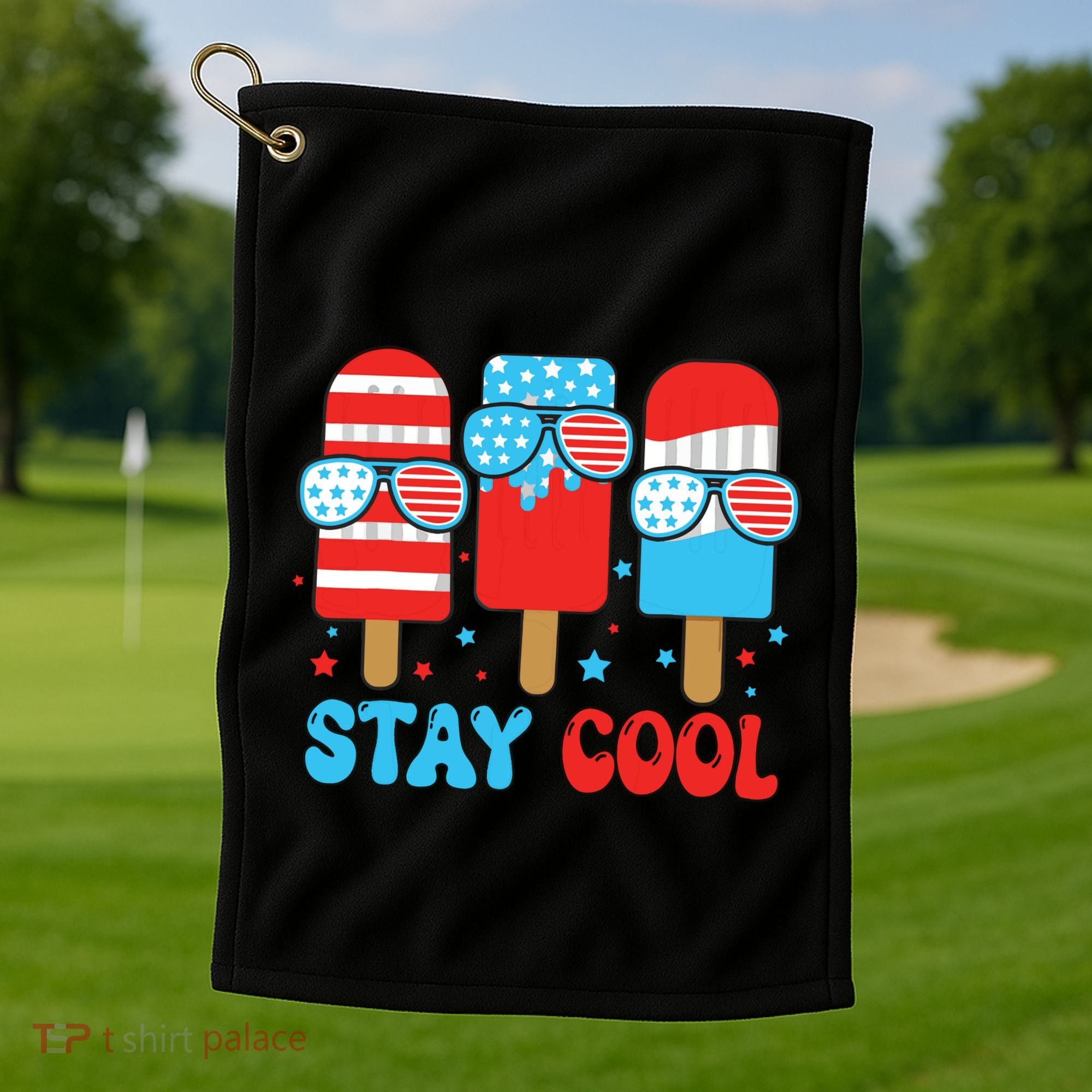 Stay Cool 4th July Popsicle American Flag Golf Towel